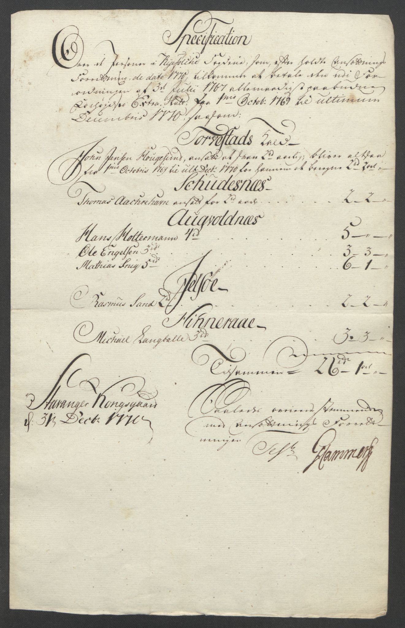 Rentekammeret inntil 1814, Reviderte regnskaper, Fogderegnskap, AV/RA-EA-4092/R47/L2972: Ekstraskatten Ryfylke, 1762-1780, p. 254