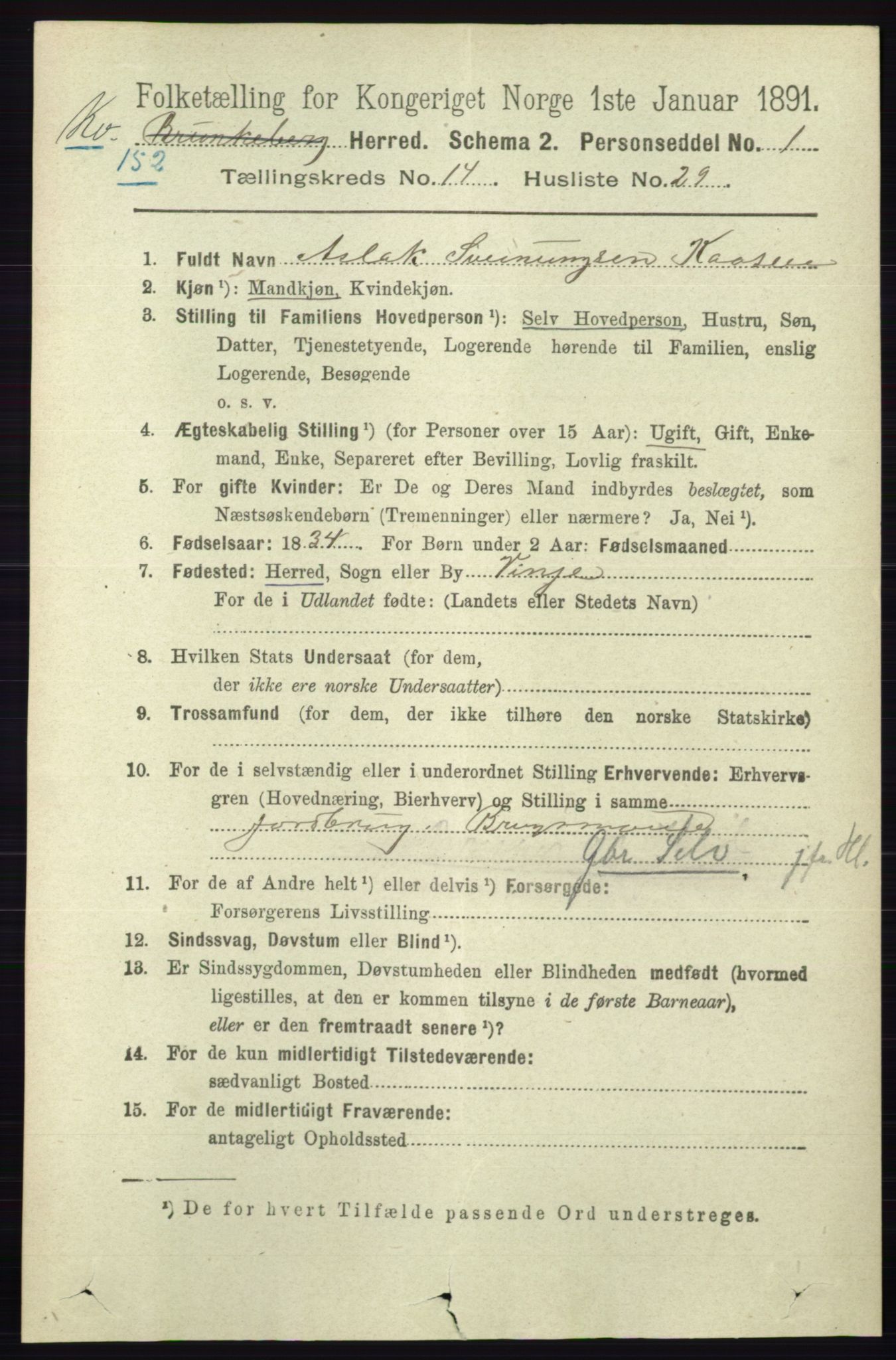 RA, 1891 census for 0829 Kviteseid, 1891, p. 3495