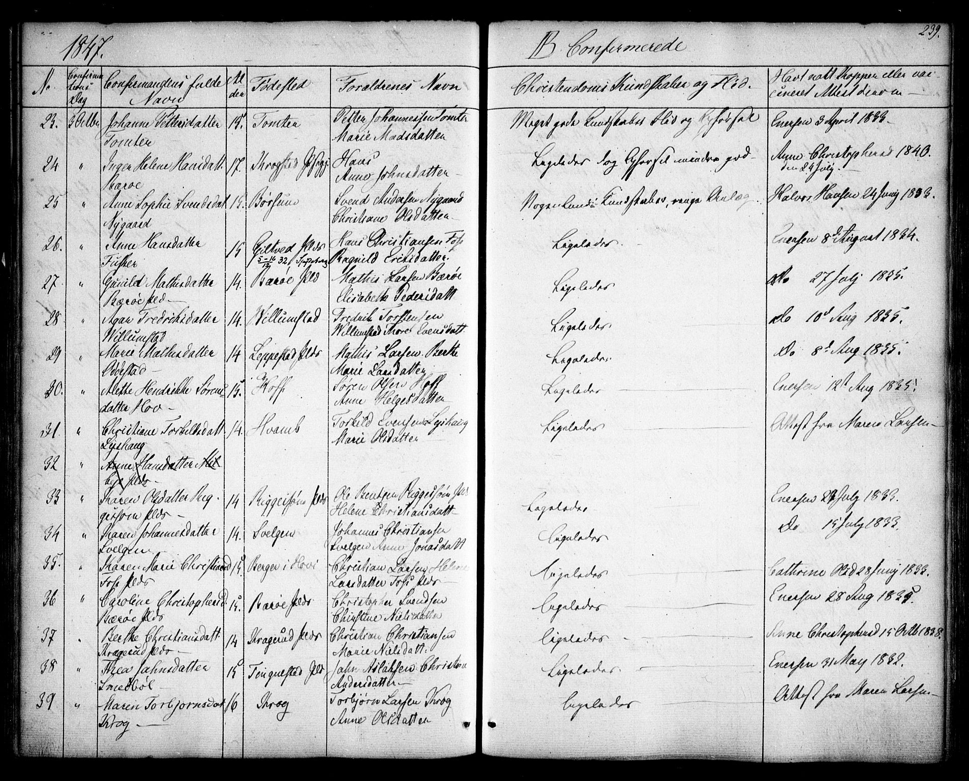 Hobøl prestekontor Kirkebøker, SAO/A-2002/F/Fa/L0003: Parish register (official) no. I 3, 1842-1864, p. 239