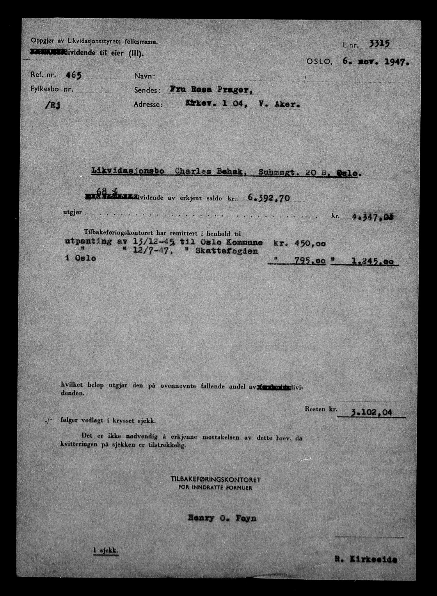 Justisdepartementet, Tilbakeføringskontoret for inndratte formuer, AV/RA-S-1564/H/Hc/Hcc/L0919: --, 1945-1947, p. 434