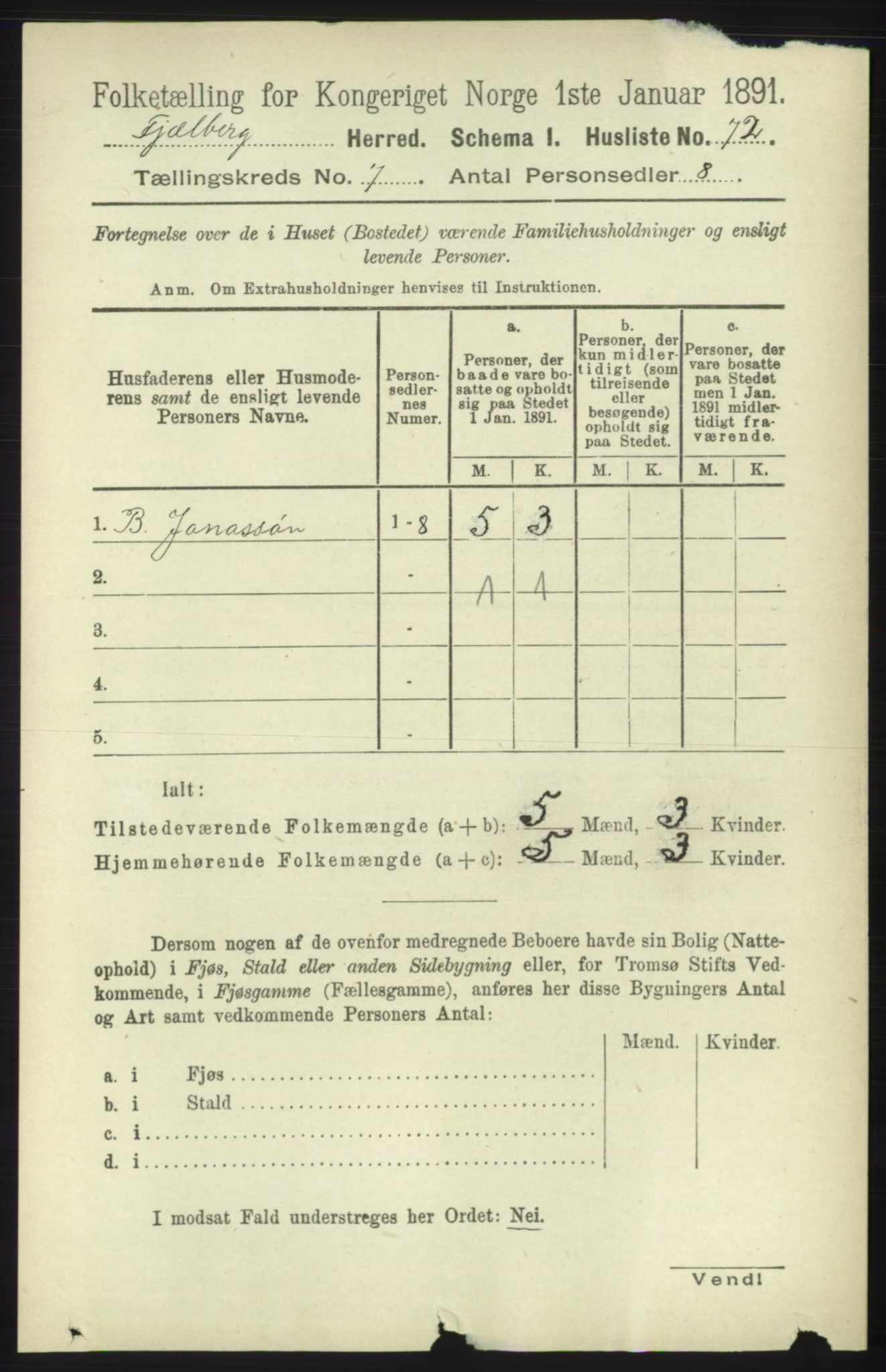 RA, 1891 census for 1213 Fjelberg, 1891, p. 2394