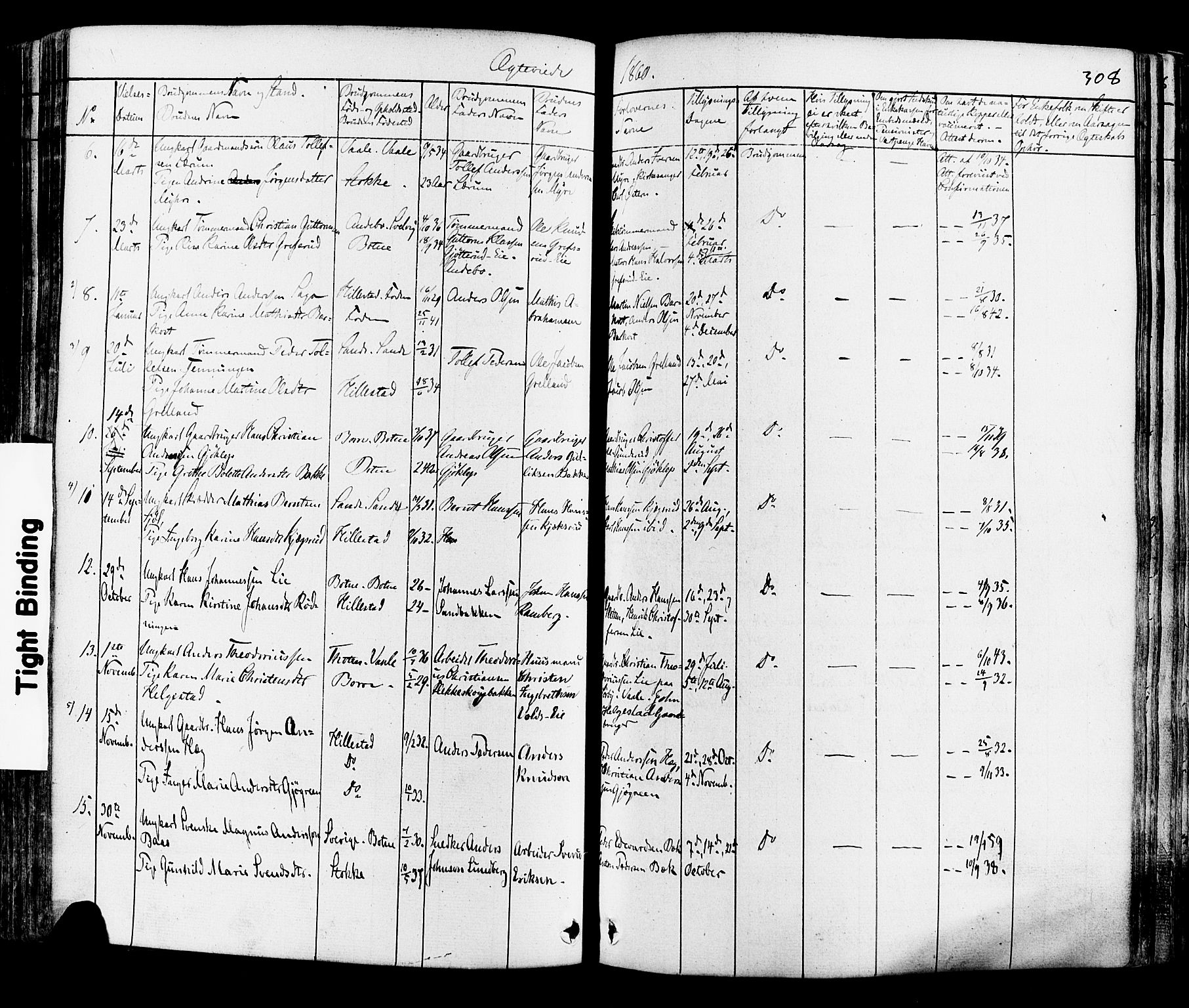 Botne kirkebøker, SAKO/A-340/F/Fa/L0006: Parish register (official) no. I 6, 1836-1877, p. 308