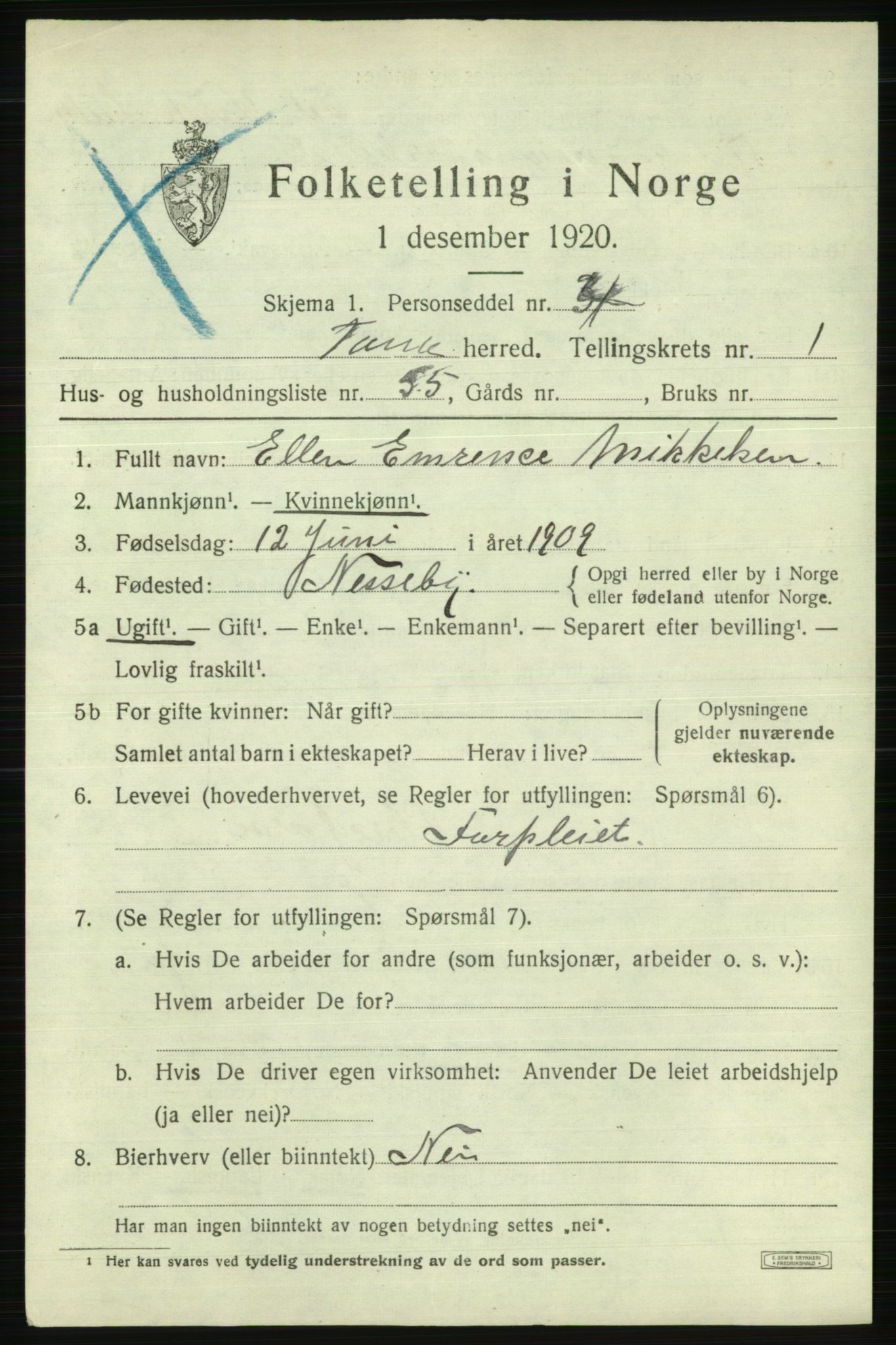 SATØ, 1920 census for Tana, 1920, p. 1148