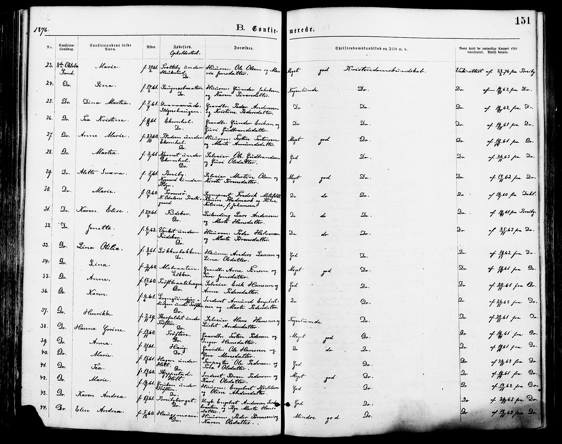 Nord-Odal prestekontor, AV/SAH-PREST-032/H/Ha/Haa/L0005: Parish register (official) no. 5, 1874-1885, p. 151