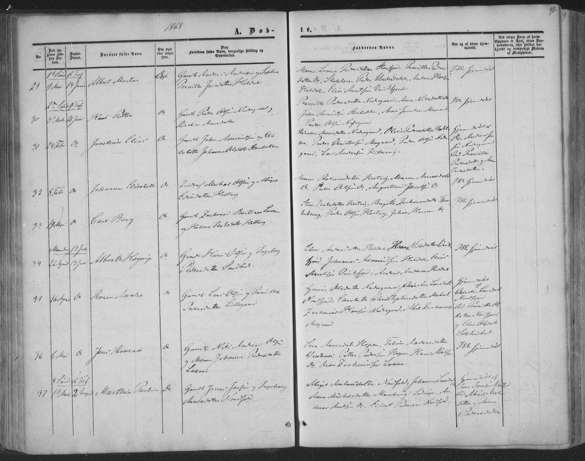 Ministerialprotokoller, klokkerbøker og fødselsregistre - Nordland, SAT/A-1459/853/L0770: Parish register (official) no. 853A09, 1857-1870, p. 92