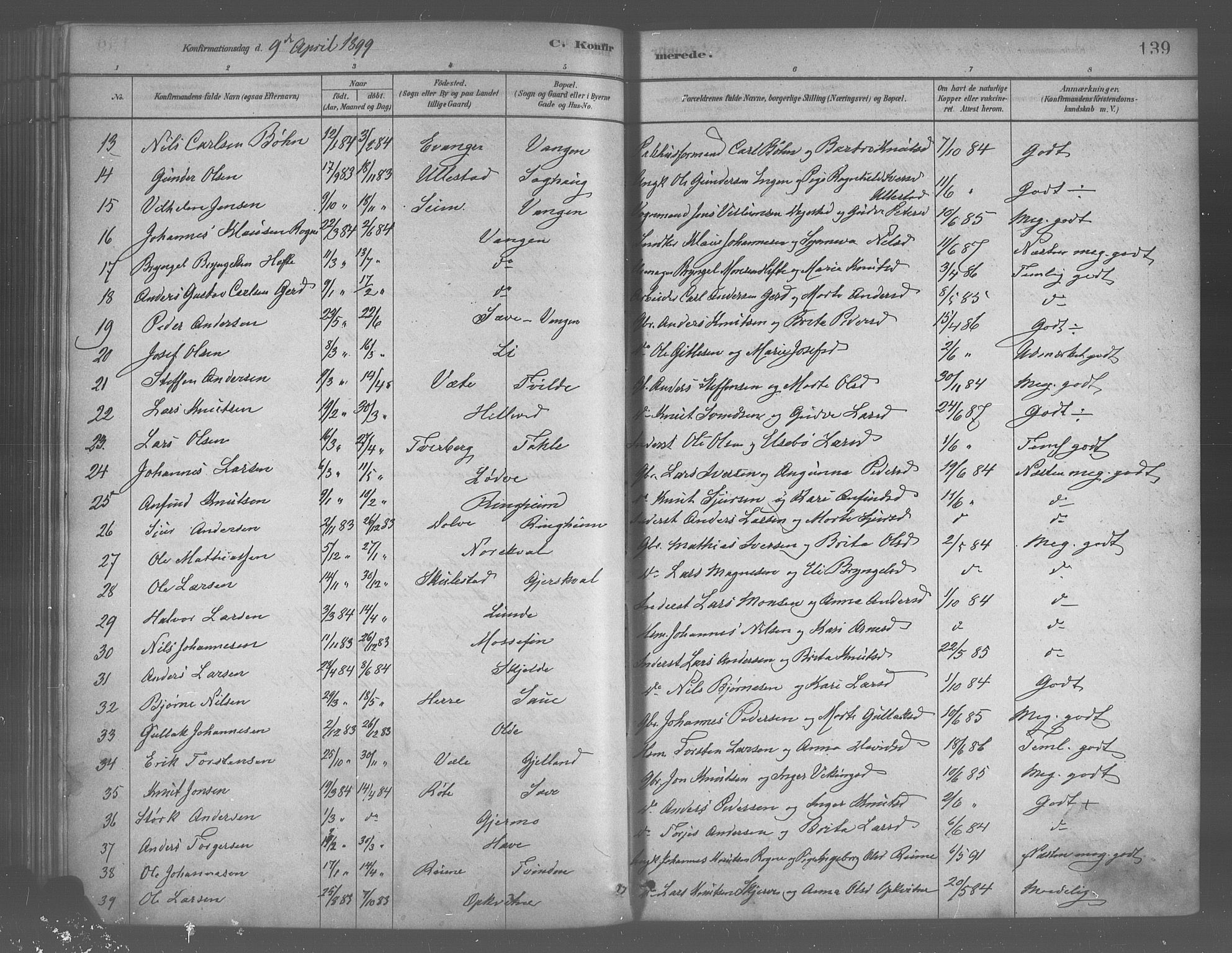 Voss sokneprestembete, AV/SAB-A-79001/H/Haa: Parish register (official) no. B 1, 1877-1899, p. 139