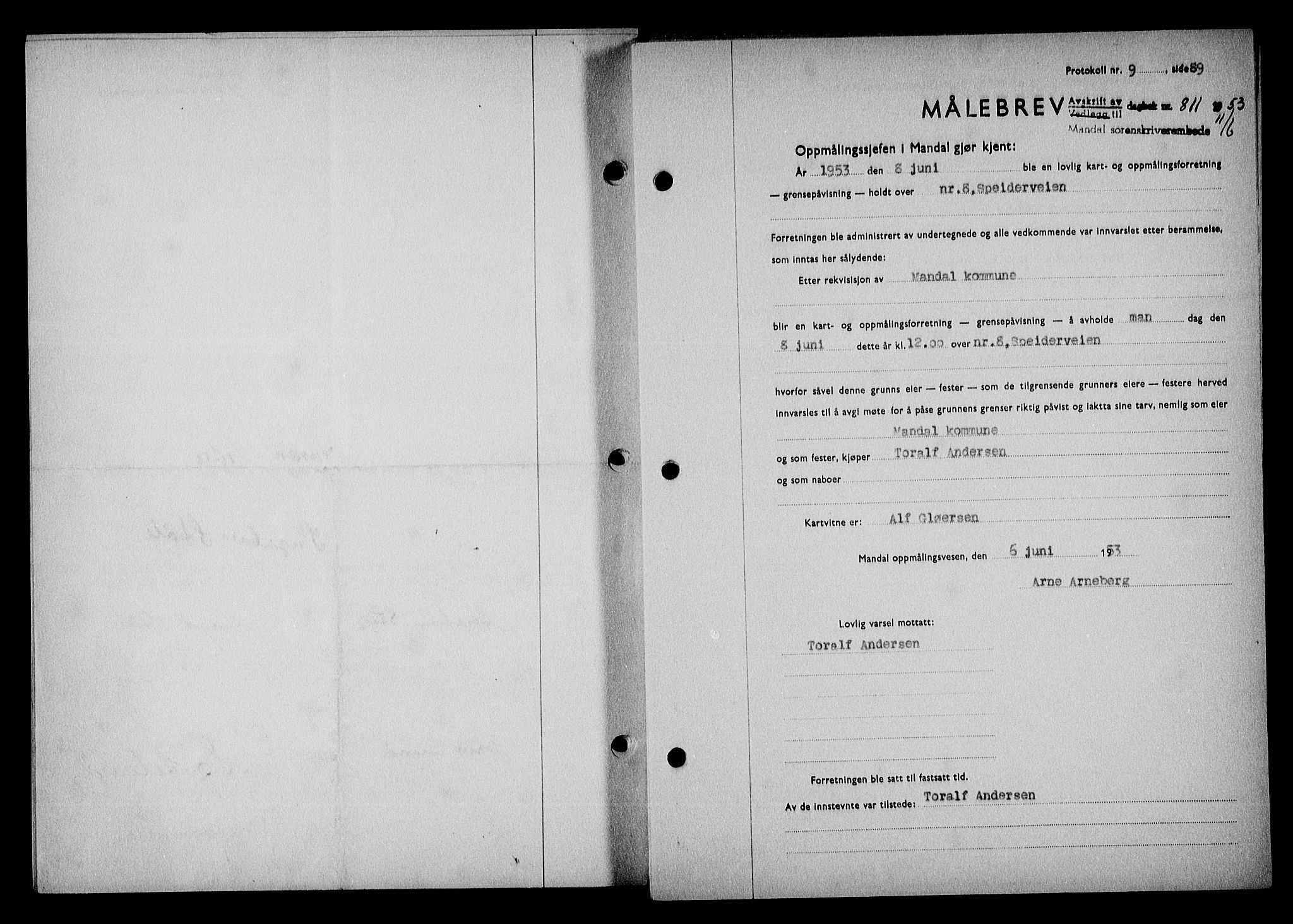 Mandal sorenskriveri, SAK/1221-0005/001/G/Gb/Gba/L0087: Mortgage book no. A-24, 1953-1953, Diary no: : 811/1953
