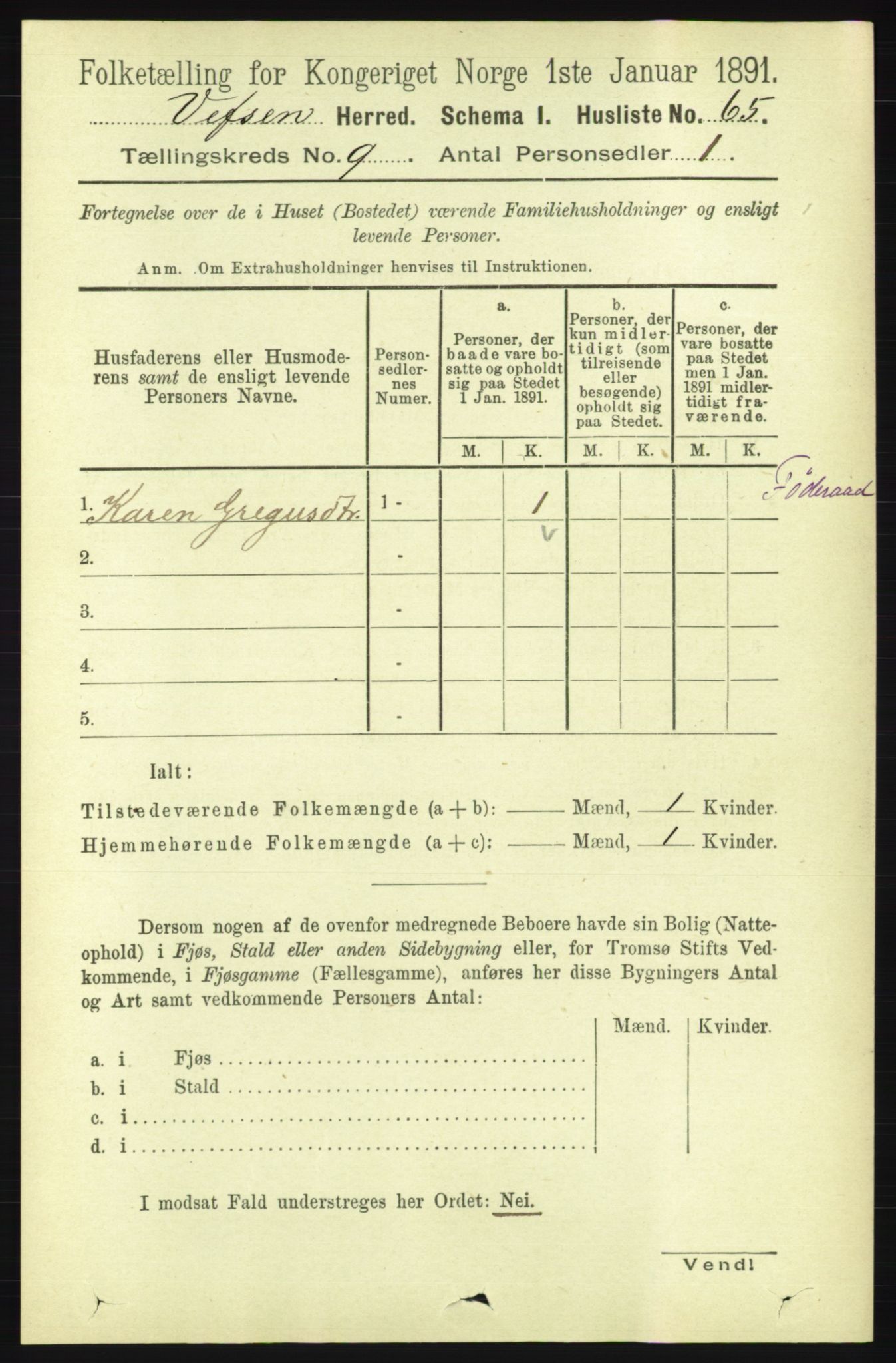 RA, 1891 census for 1824 Vefsn, 1891, p. 4691