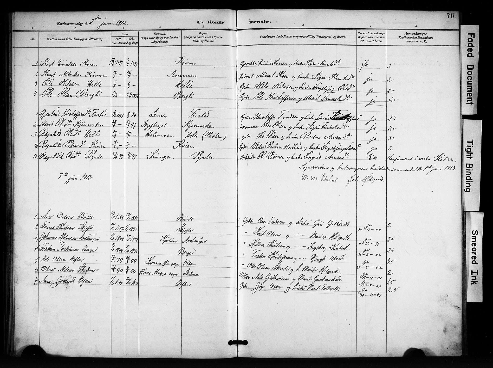 Vang prestekontor, Valdres, SAH/PREST-140/H/Hb/L0007: Parish register (copy) no. 7, 1893-1924, p. 76