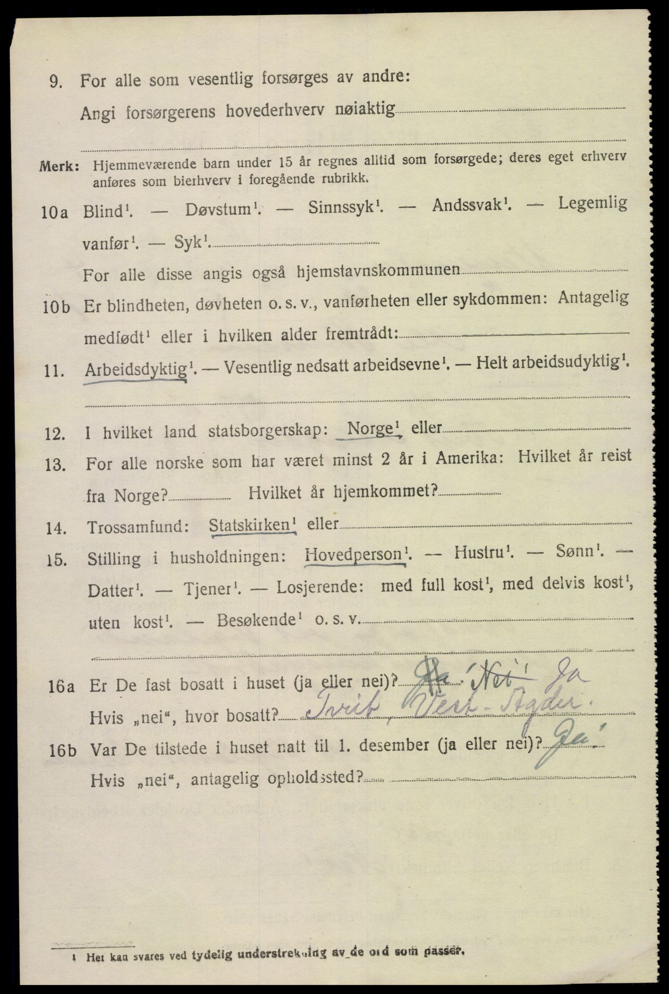 SAK, 1920 census for Vennesla, 1920, p. 3217