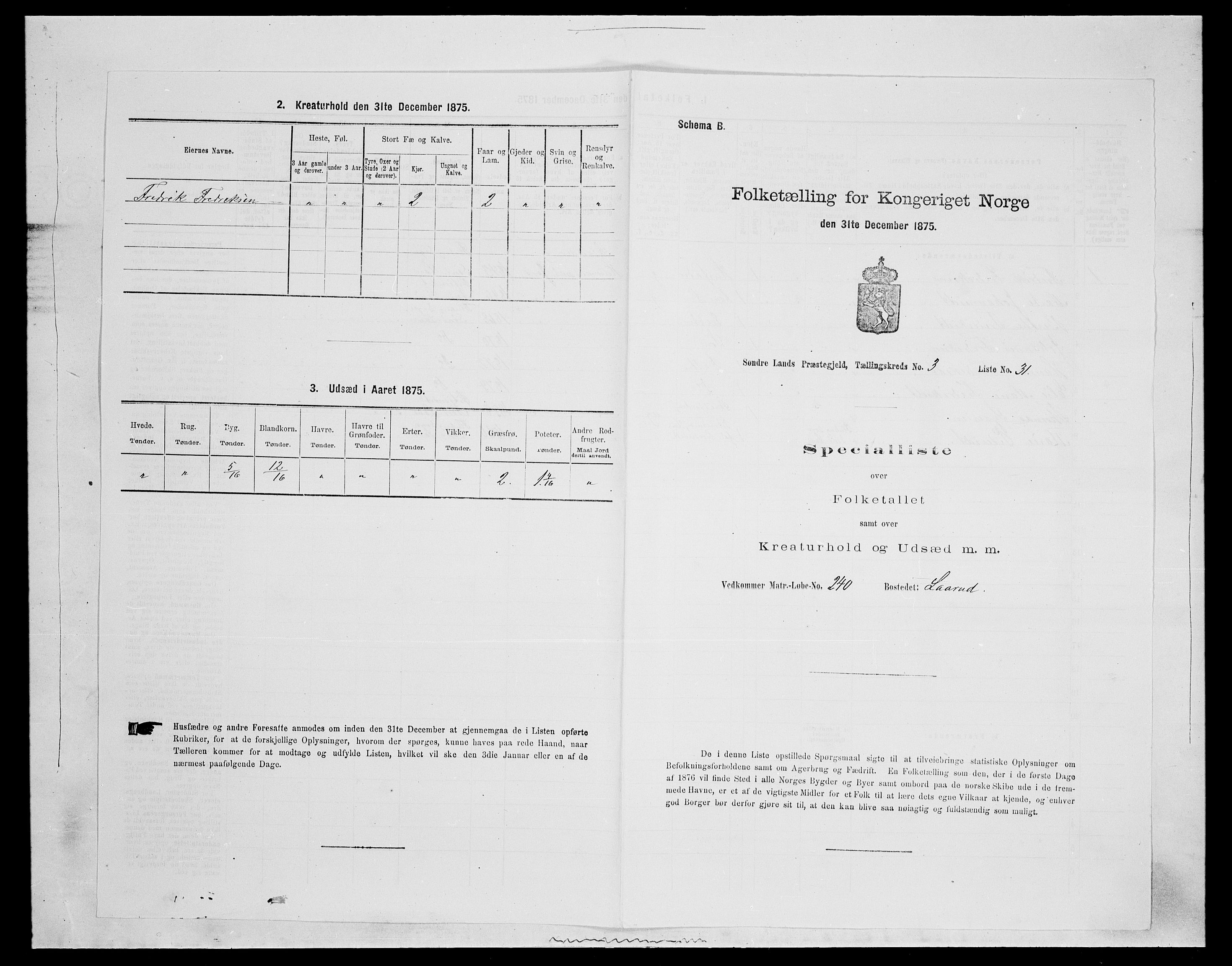 SAH, 1875 census for 0536P Søndre Land, 1875, p. 514