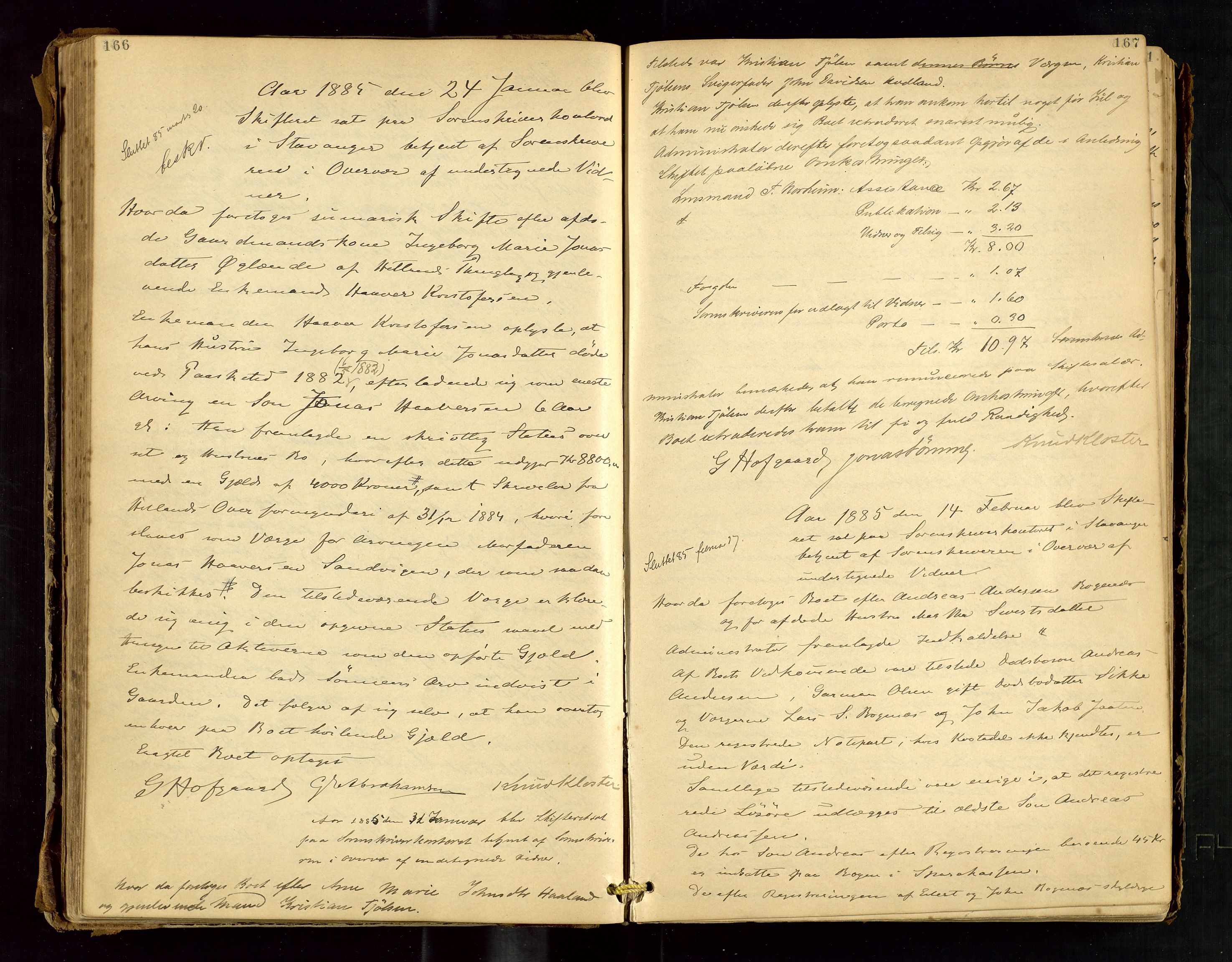 Jæren sorenskriveri, AV/SAST-A-100310/01/5/50/50BA/L0003: SKIFTEFORHANDLINGSPROTOKOLL, 1882-1890, p. 166-167
