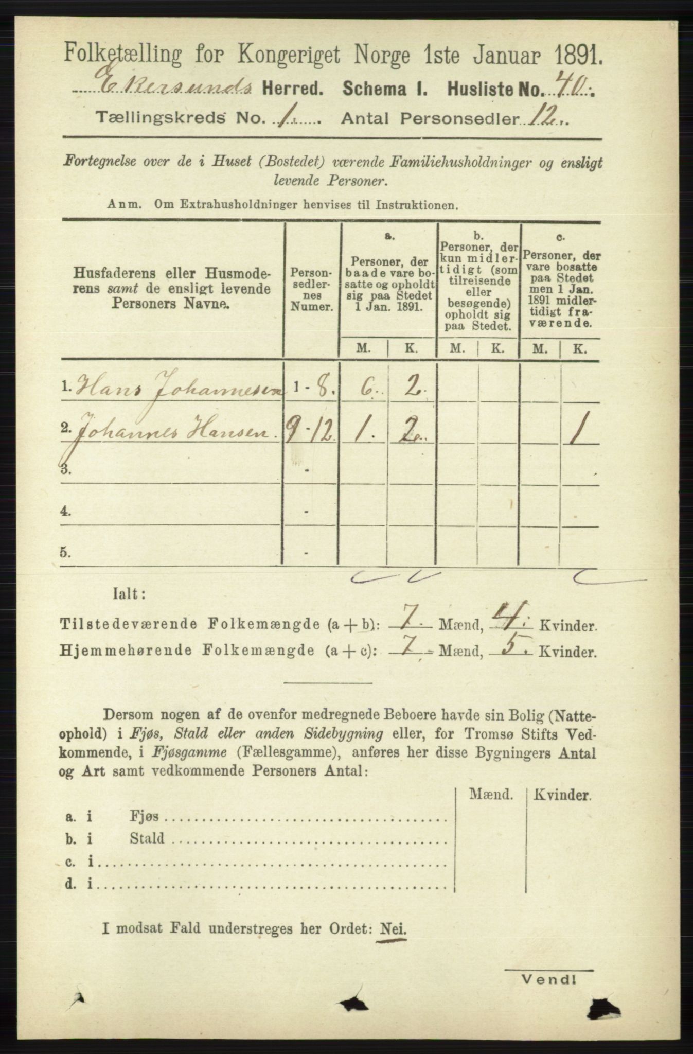 RA, 1891 census for 1116 Eigersund herred, 1891, p. 61