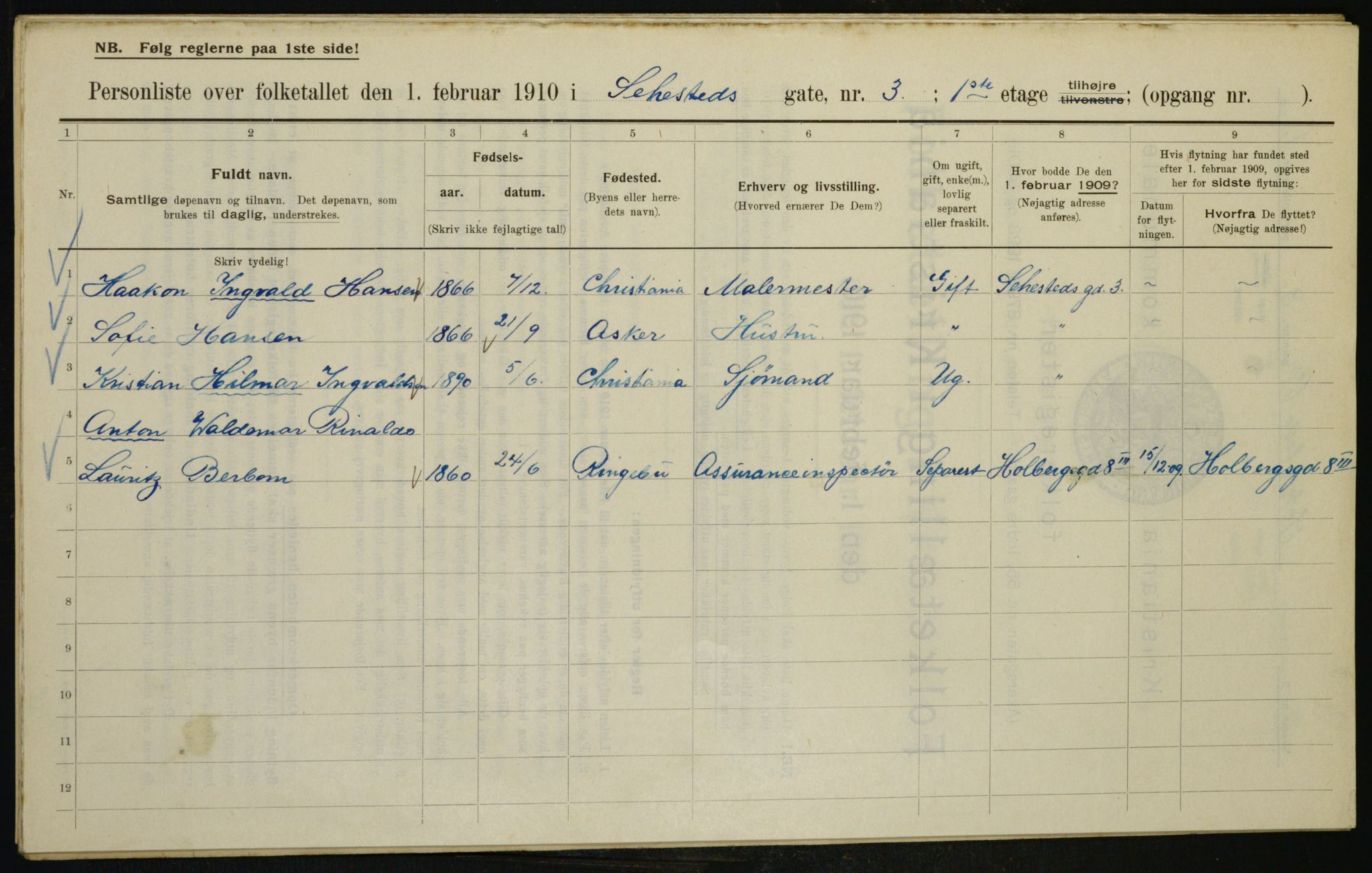 OBA, Municipal Census 1910 for Kristiania, 1910, p. 89554