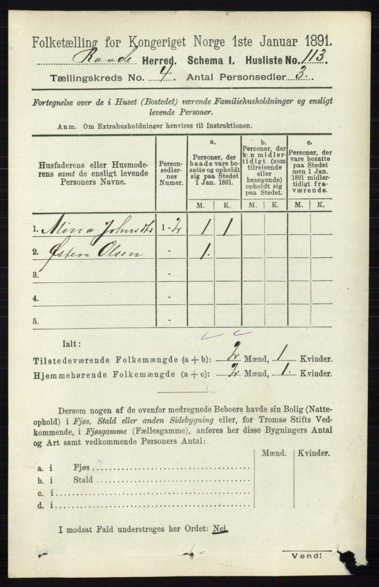 RA, 1891 census for 0135 Råde, 1891, p. 1851