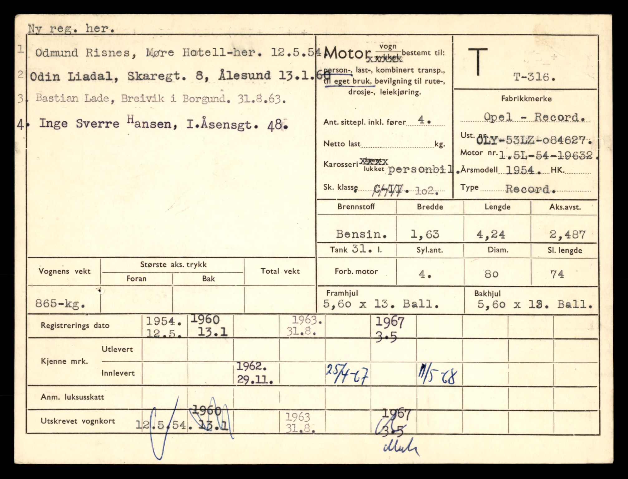 Møre og Romsdal vegkontor - Ålesund trafikkstasjon, SAT/A-4099/F/Fe/L0003: Registreringskort for kjøretøy T 232 - T 340, 1927-1998, p. 3078