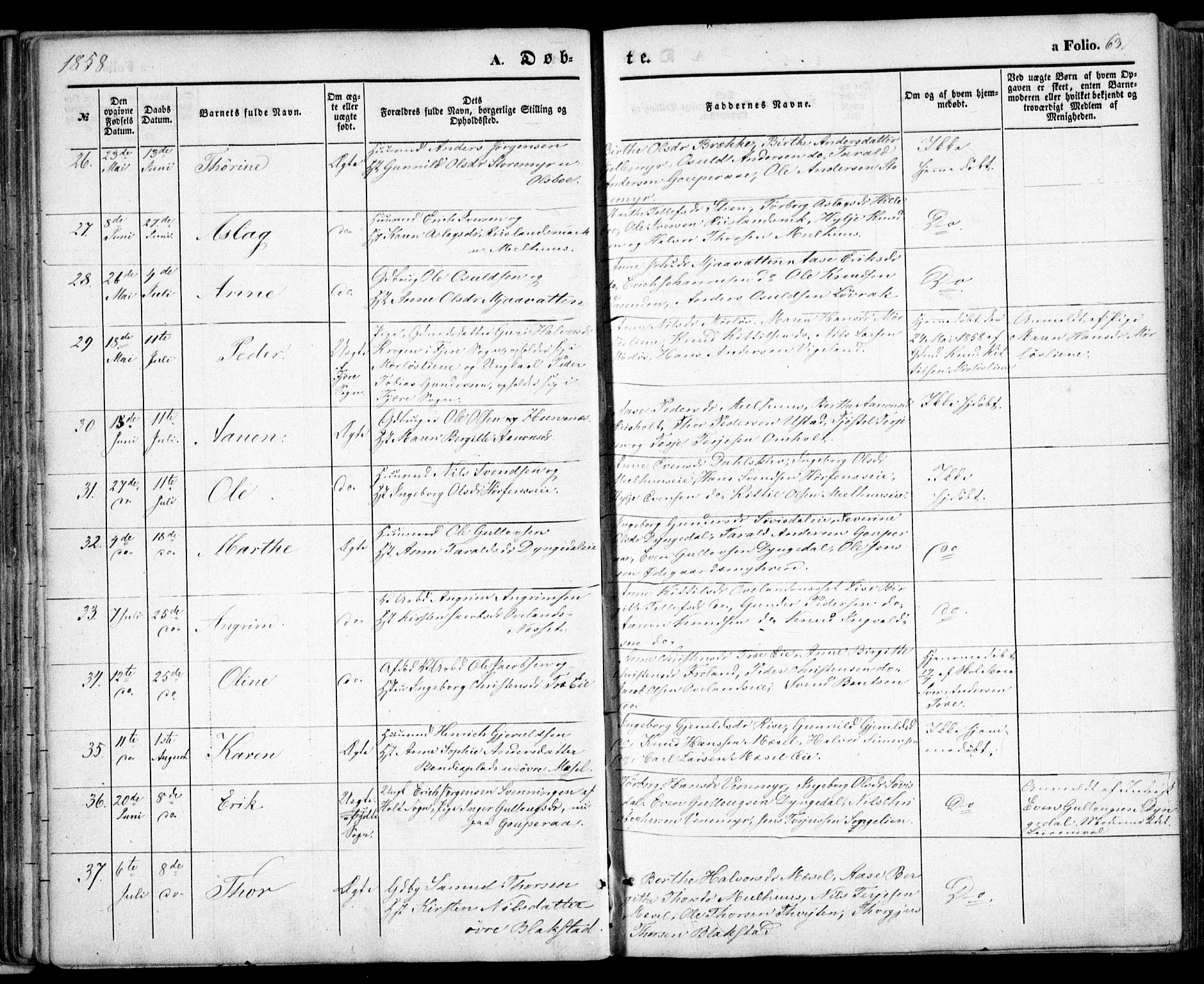 Froland sokneprestkontor, SAK/1111-0013/F/Fa/L0002: Parish register (official) no. A 2, 1845-1863, p. 63
