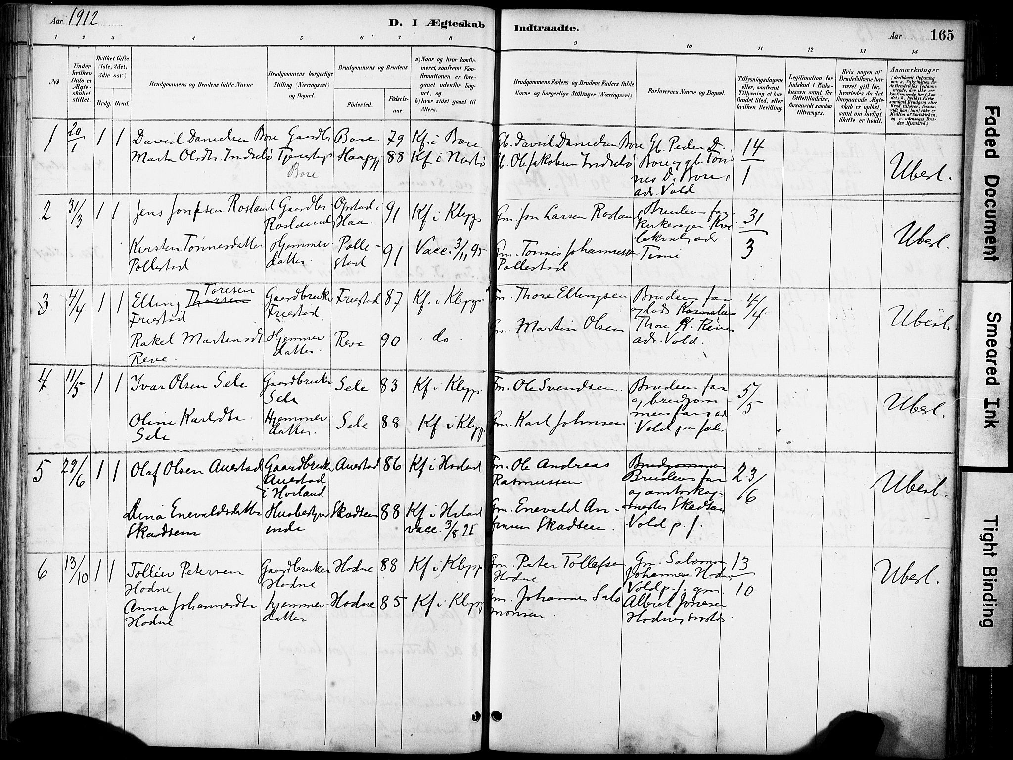 Klepp sokneprestkontor, SAST/A-101803/001/3/30BA/L0008: Parish register (official) no. A 9, 1886-1919, p. 165