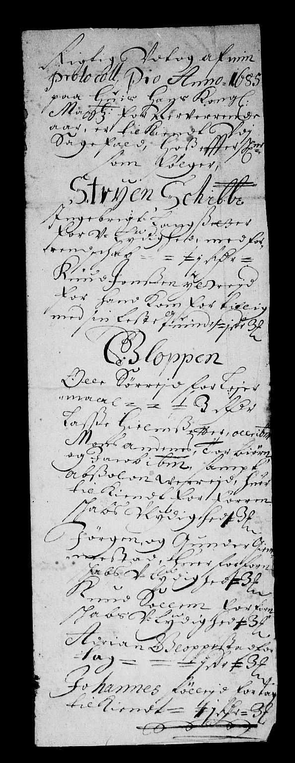 Rentekammeret inntil 1814, Reviderte regnskaper, Stiftamtstueregnskaper, Bergen stiftamt, AV/RA-EA-6043/R/Rc/L0077: Bergen stiftamt, 1685