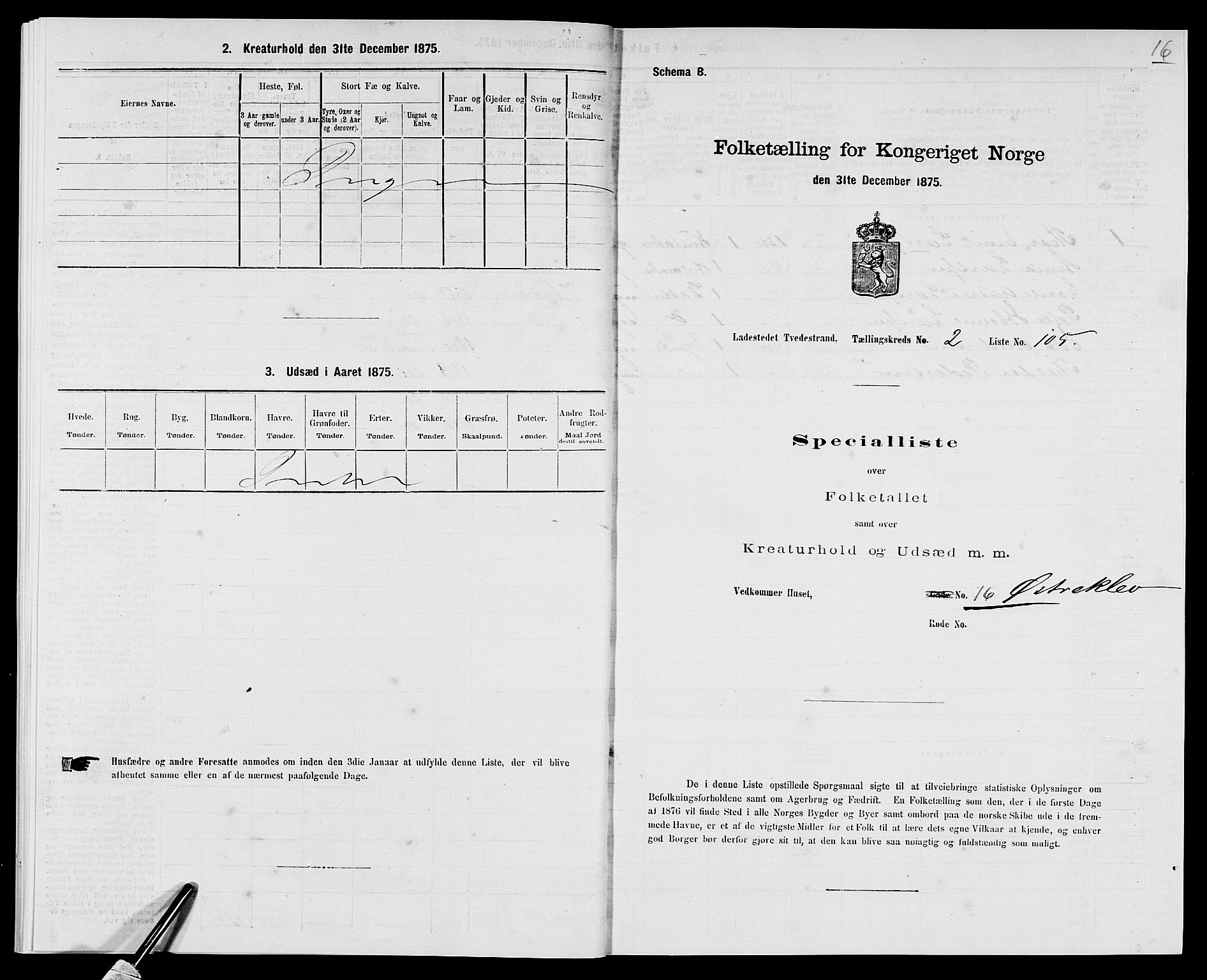 SAK, 1875 census for 0902B Holt/Tvedestrand, 1875, p. 226