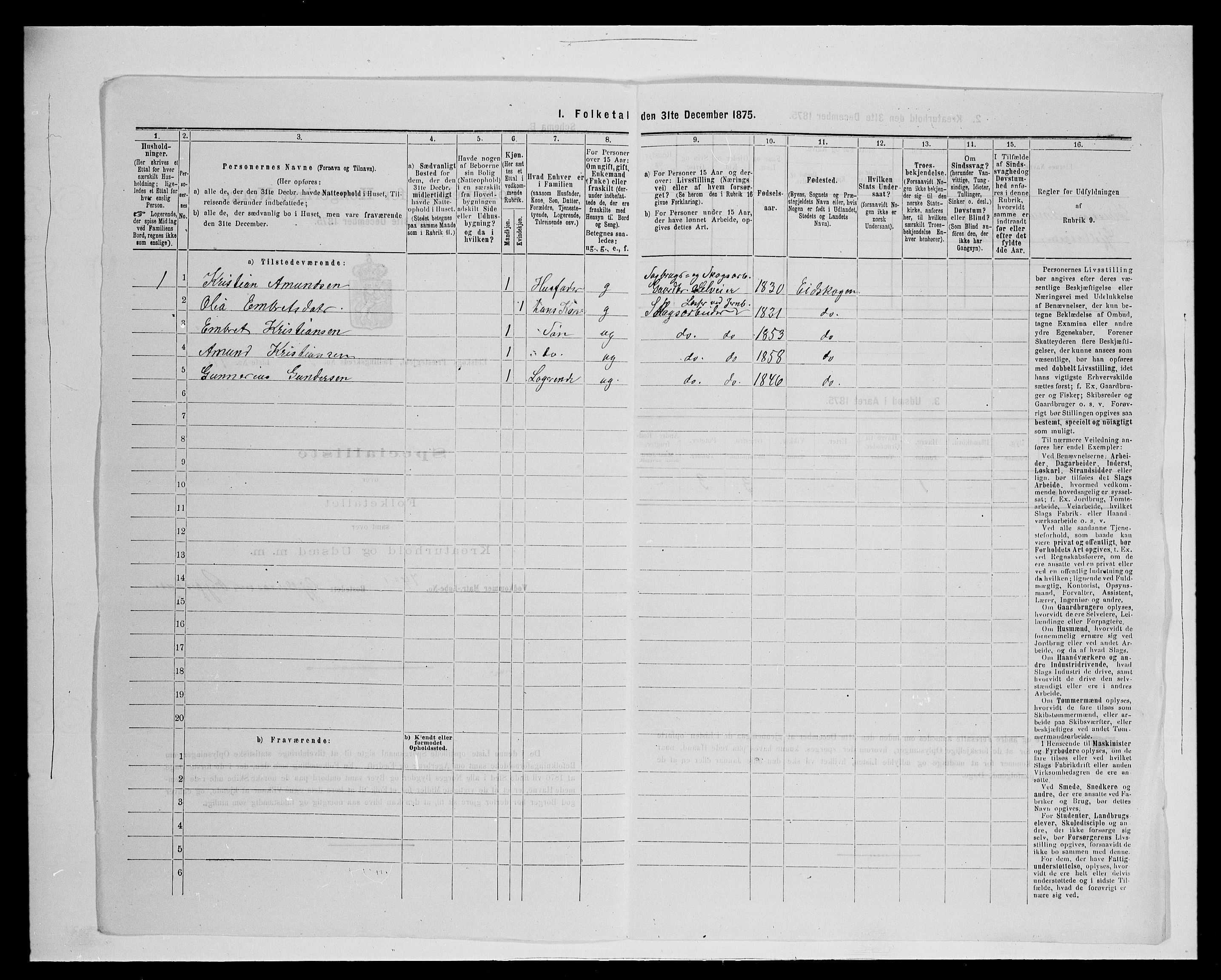 SAH, 1875 census for 0420P Eidskog, 1875, p. 664