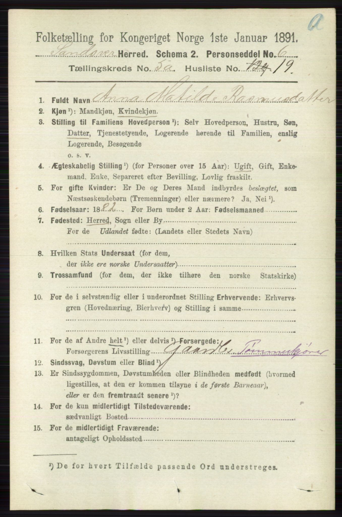 RA, 1891 census for 0629 Sandsvær, 1891, p. 2597