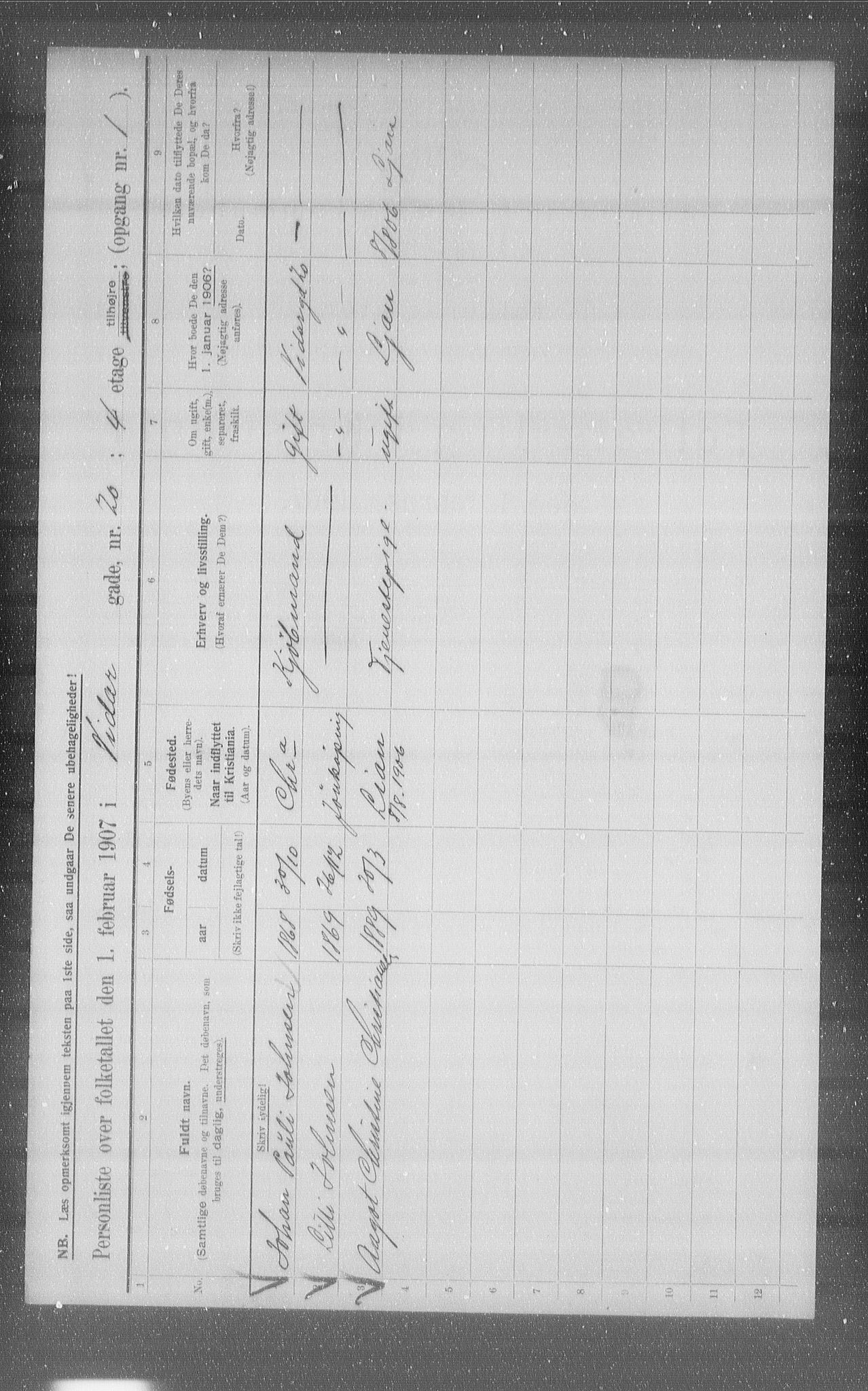 OBA, Municipal Census 1907 for Kristiania, 1907, p. 62912