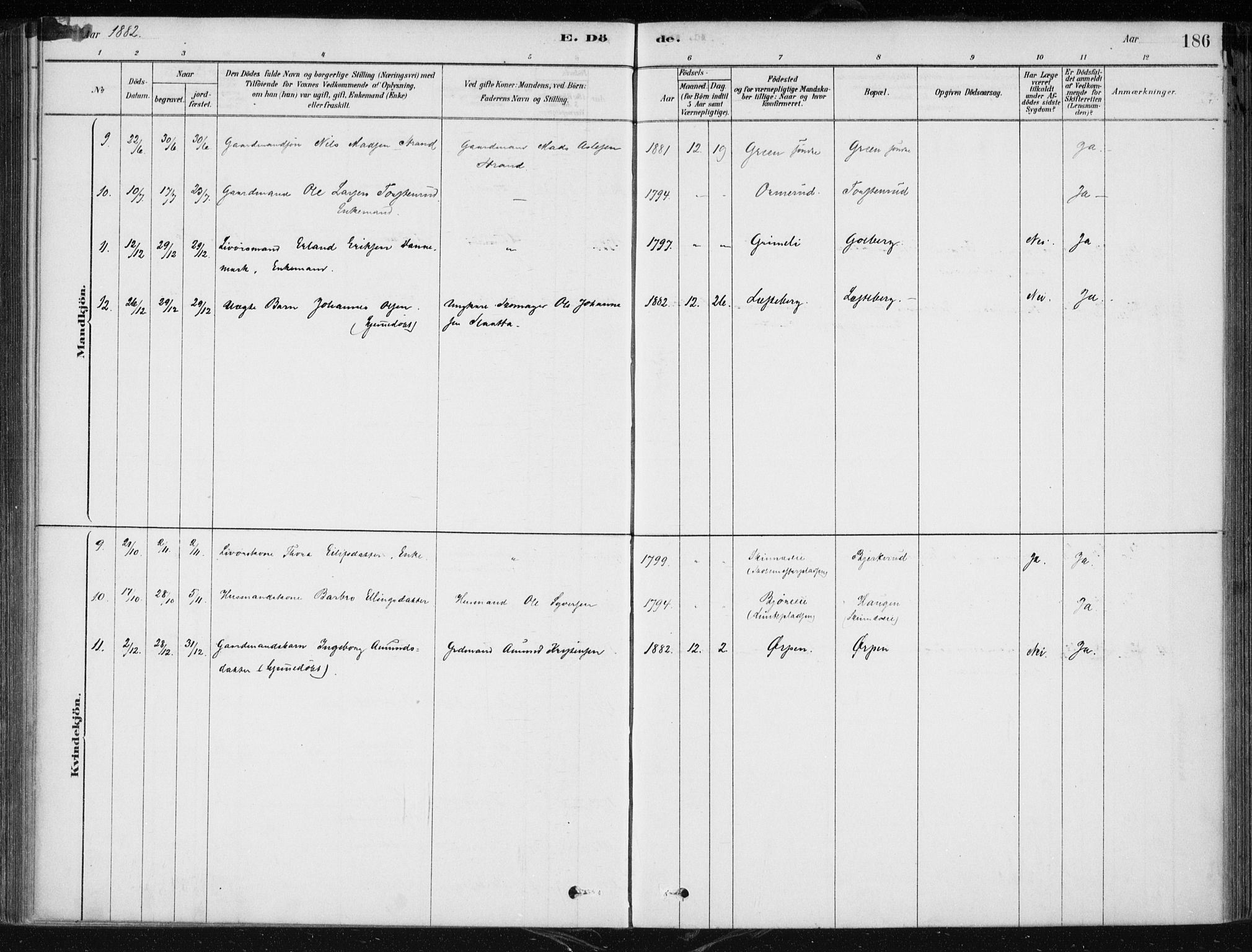 Krødsherad kirkebøker, SAKO/A-19/F/Fa/L0005: Parish register (official) no. 5, 1879-1888, p. 186