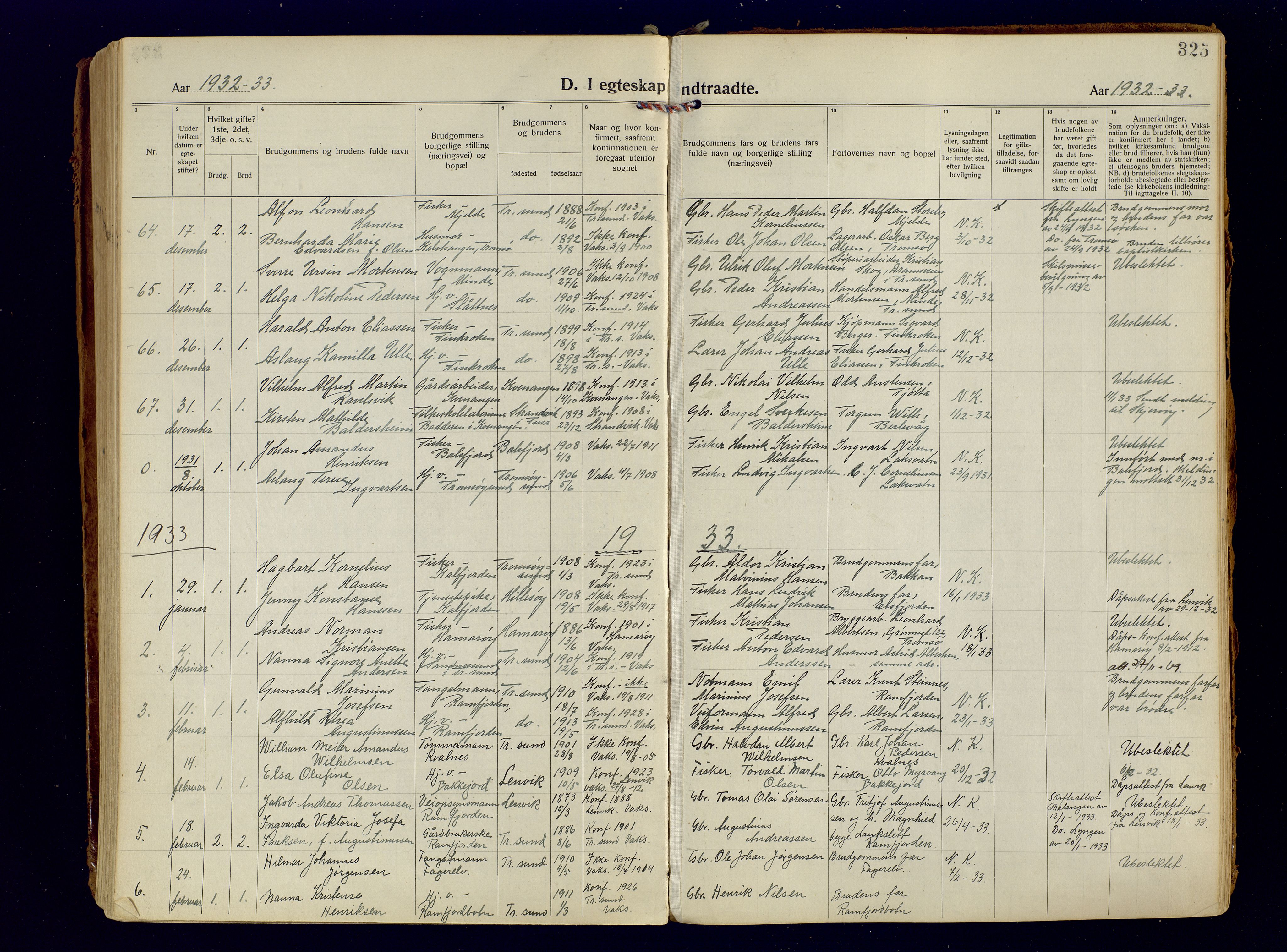 Tromsøysund sokneprestkontor, AV/SATØ-S-1304/G/Ga/L0009kirke: Parish register (official) no. 9, 1922-1934, p. 325
