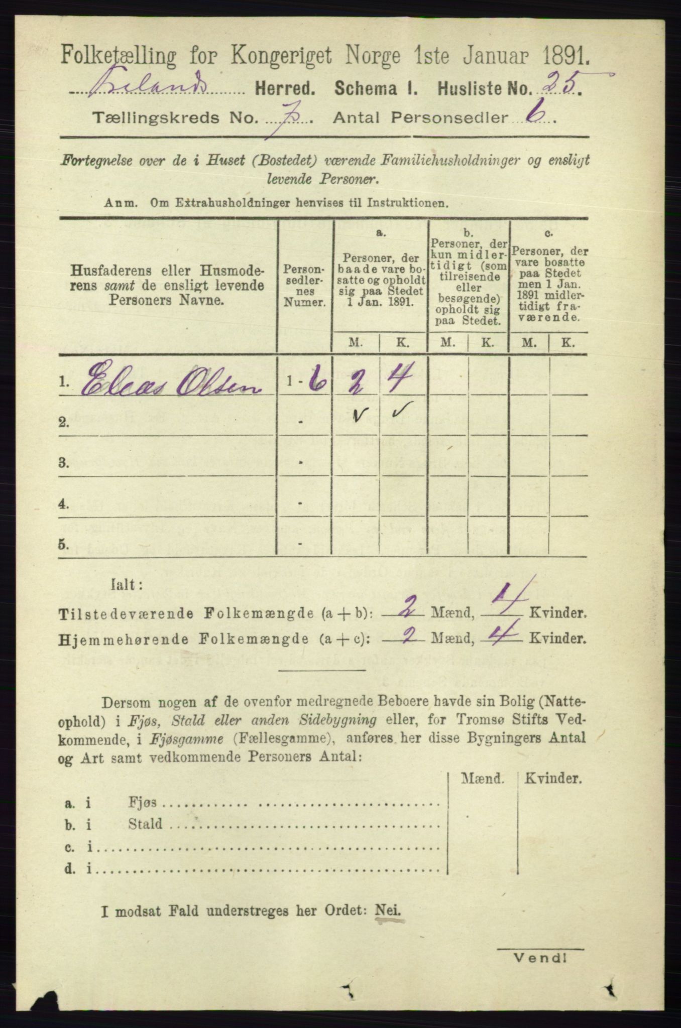 RA, 1891 census for 0919 Froland, 1891, p. 2649