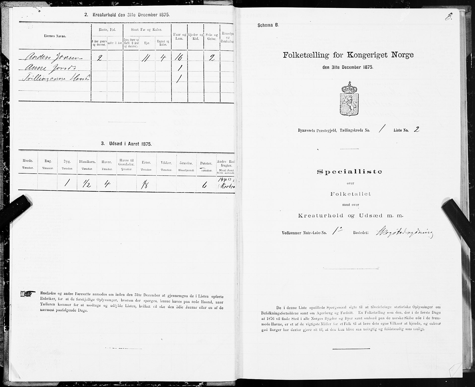 SAT, 1875 census for 1655P Byneset, 1875, p. 1003