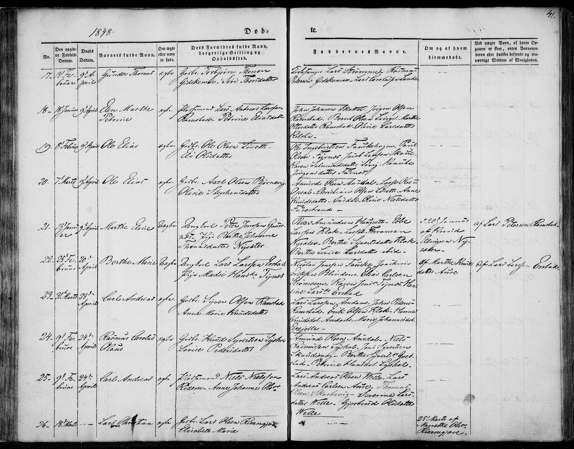 Ministerialprotokoller, klokkerbøker og fødselsregistre - Møre og Romsdal, AV/SAT-A-1454/522/L0312: Parish register (official) no. 522A07, 1843-1851, p. 41