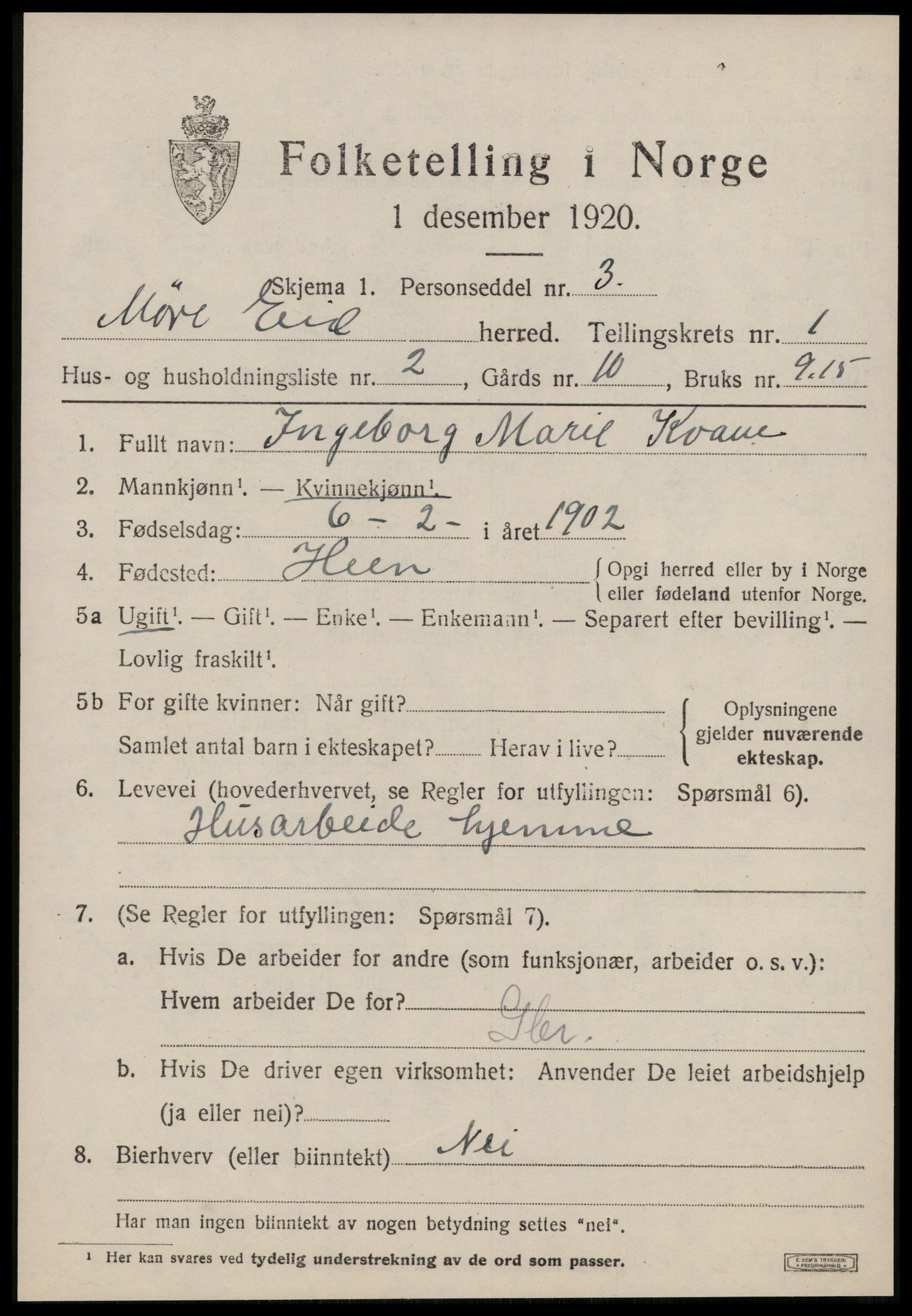 SAT, 1920 census for Eid, 1920, p. 239