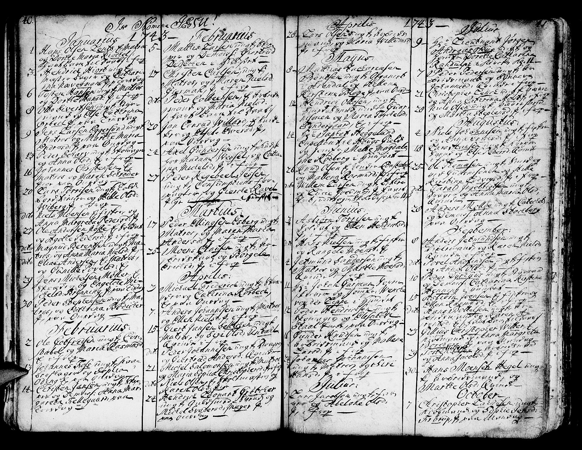 Domkirken sokneprestembete, AV/SAB-A-74801/H/Haa/L0007: Parish register (official) no. A 7, 1725-1826, p. 40-41
