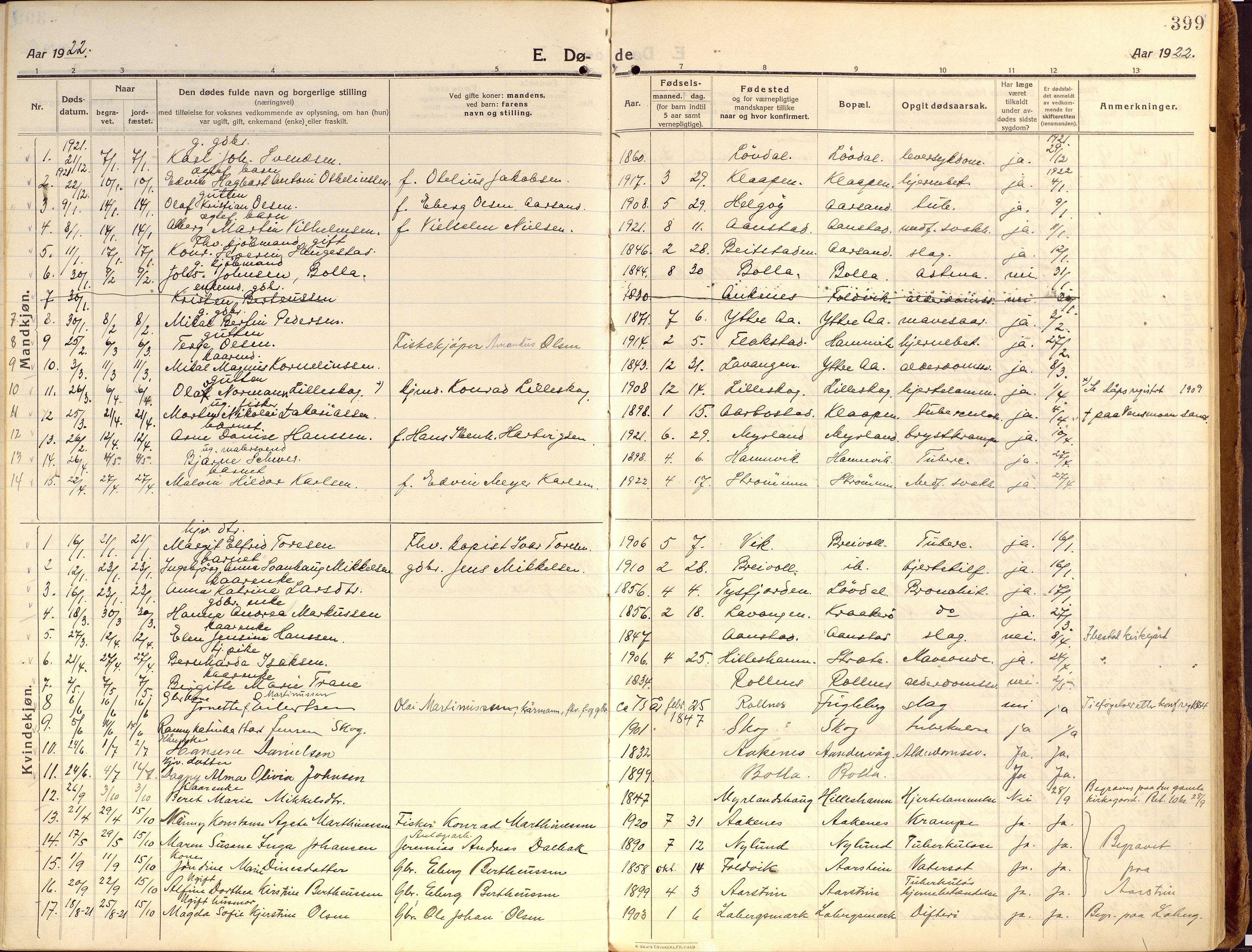 Ibestad sokneprestembete, SATØ/S-0077/H/Ha/Haa/L0018kirke: Parish register (official) no. 18, 1915-1929, p. 399