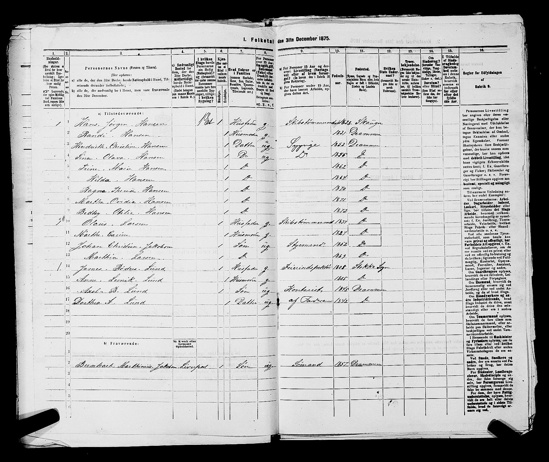 SAKO, 1875 census for 0602 Drammen, 1875, p. 3111