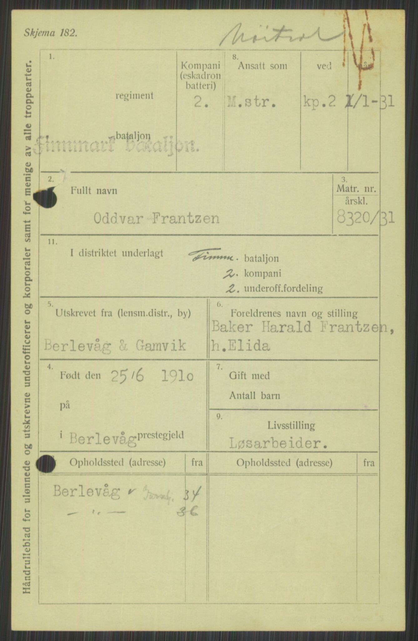 Forsvaret, Varanger bataljon, AV/RA-RAFA-2258/1/D/L0440: Rulleblad for fødte 1892-1912, 1892-1912, p. 1053