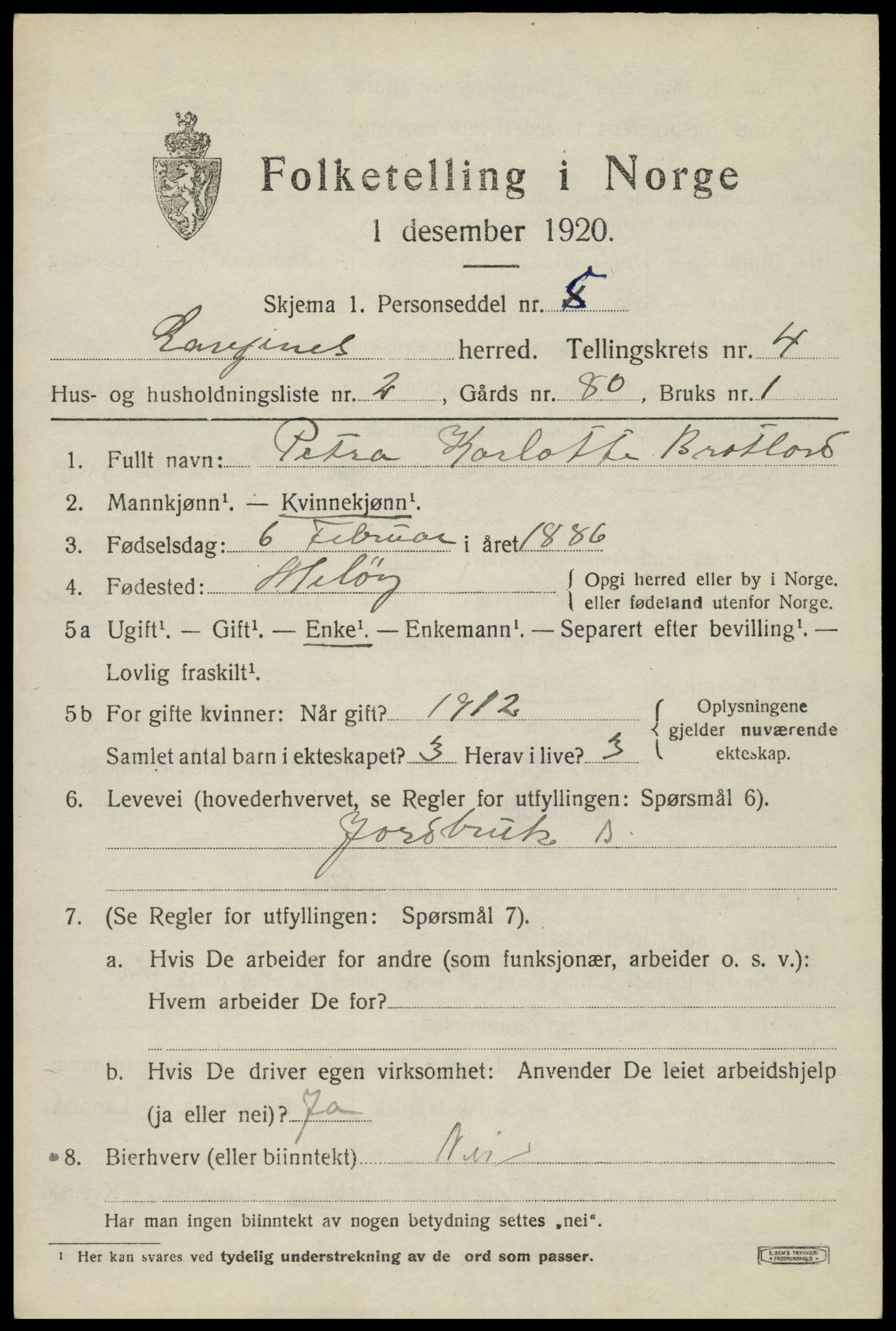 SAT, 1920 census for Langenes, 1920, p. 1524