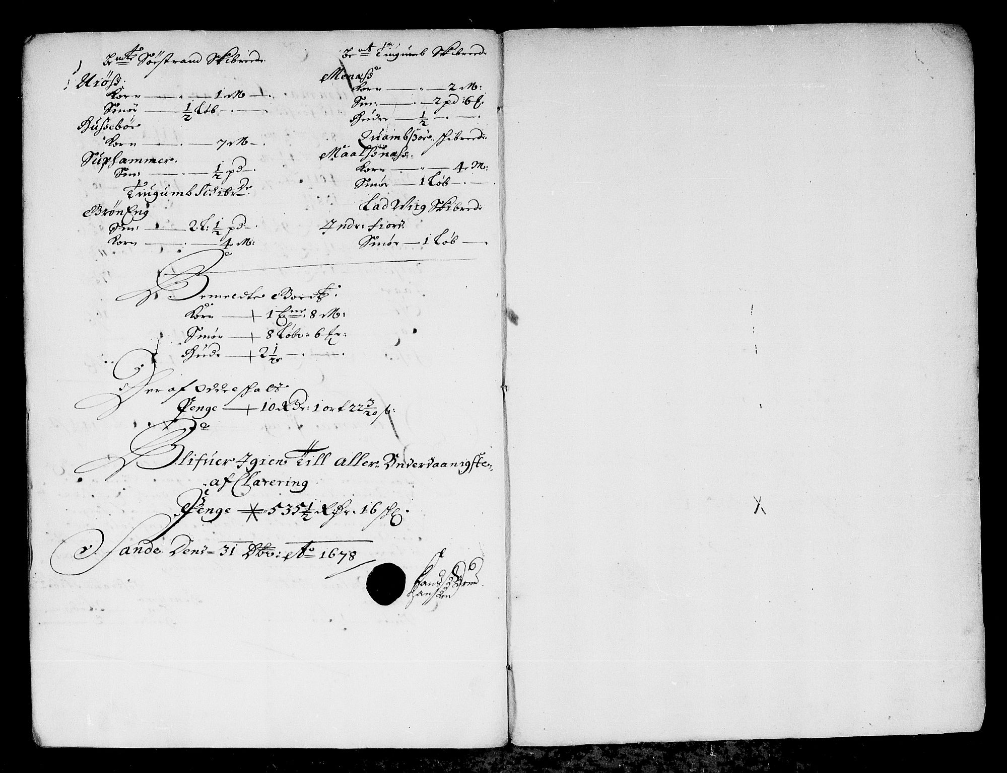 Rentekammeret inntil 1814, Reviderte regnskaper, Stiftamtstueregnskaper, Bergen stiftamt, AV/RA-EA-6043/R/Rc/L0052: Bergen stiftamt, 1678