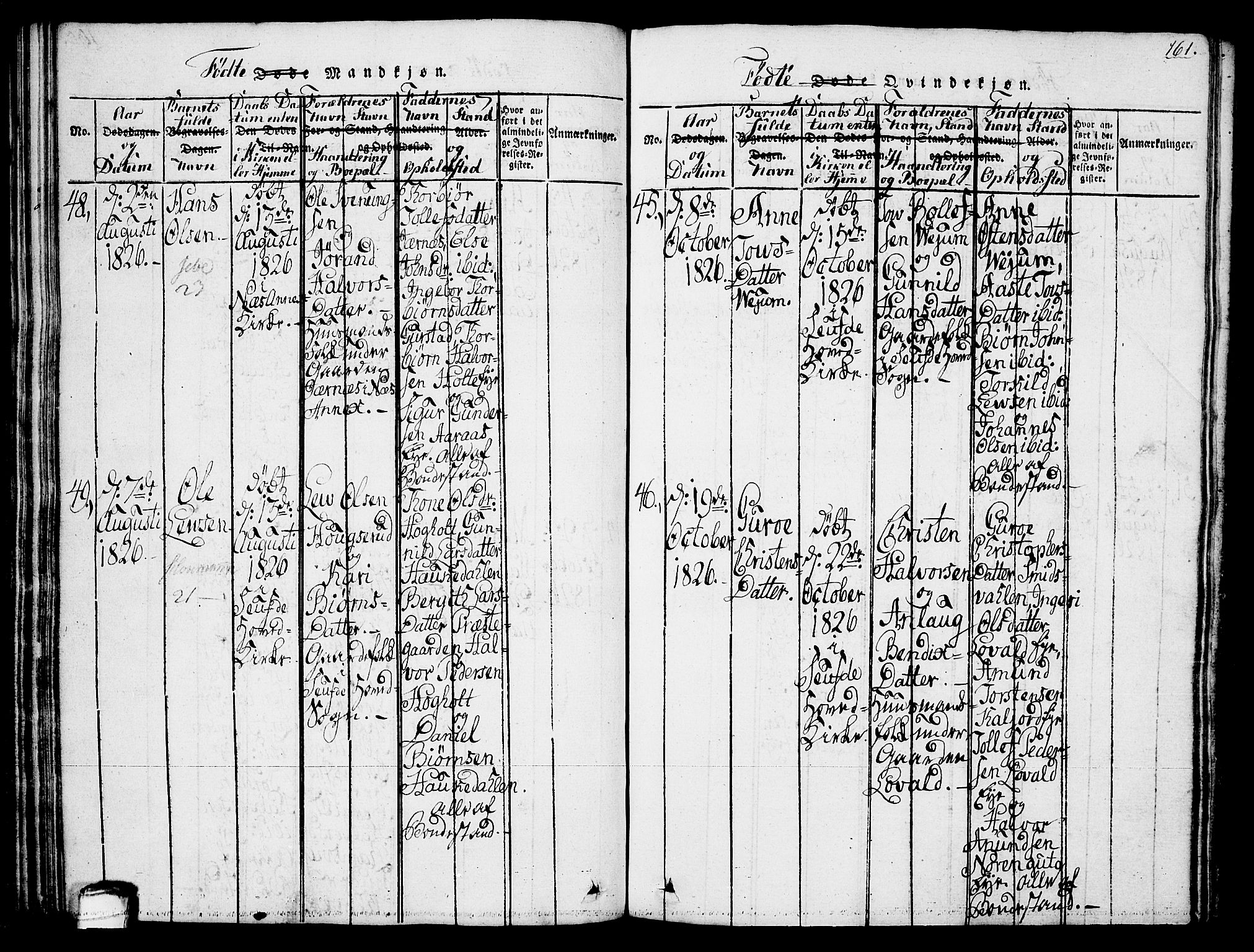 Sauherad kirkebøker, AV/SAKO-A-298/G/Ga/L0001: Parish register (copy) no. I 1, 1815-1827, p. 161