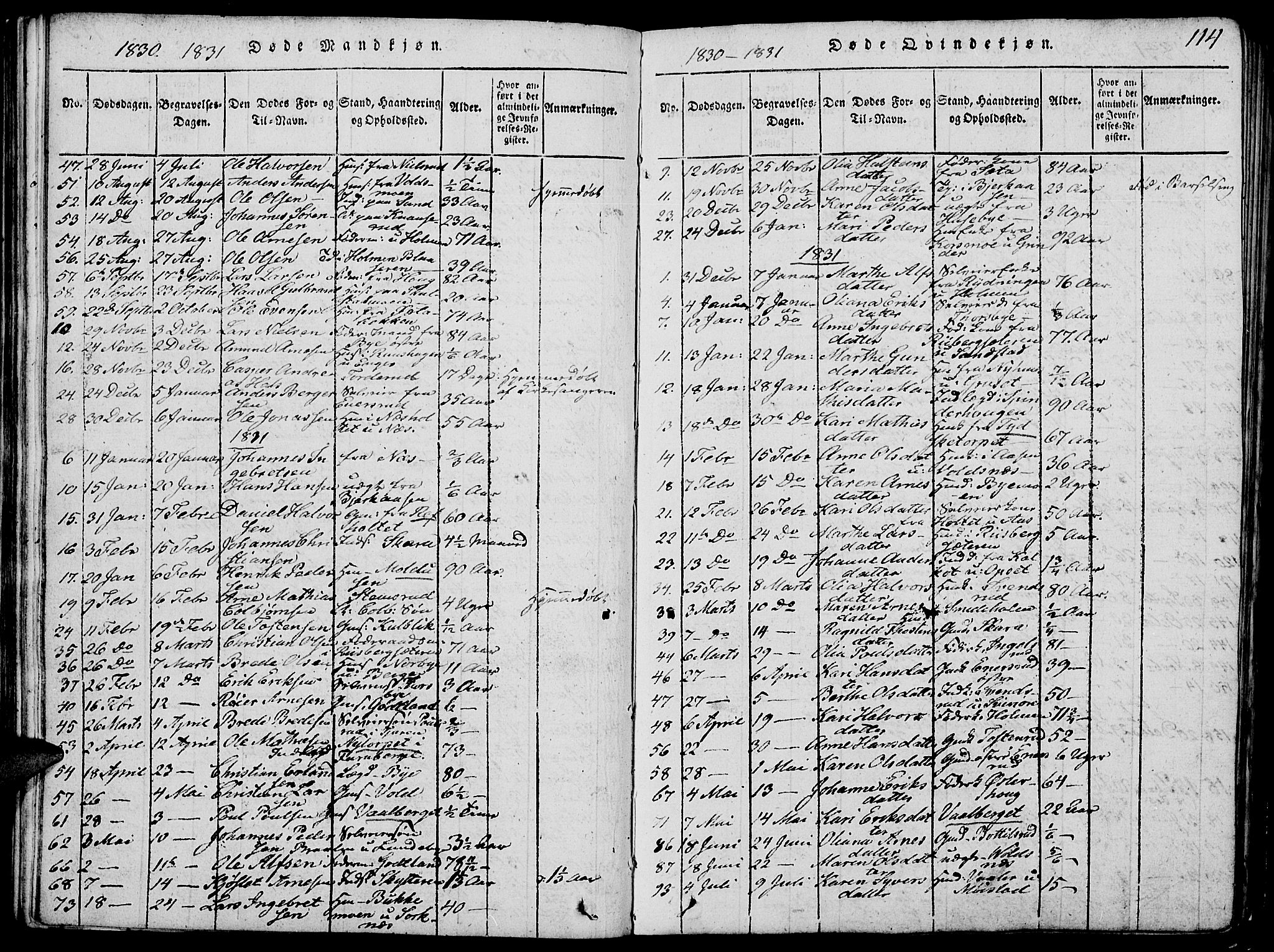 Grue prestekontor, SAH/PREST-036/H/Ha/Hab/L0002: Parish register (copy) no. 2, 1815-1841, p. 114