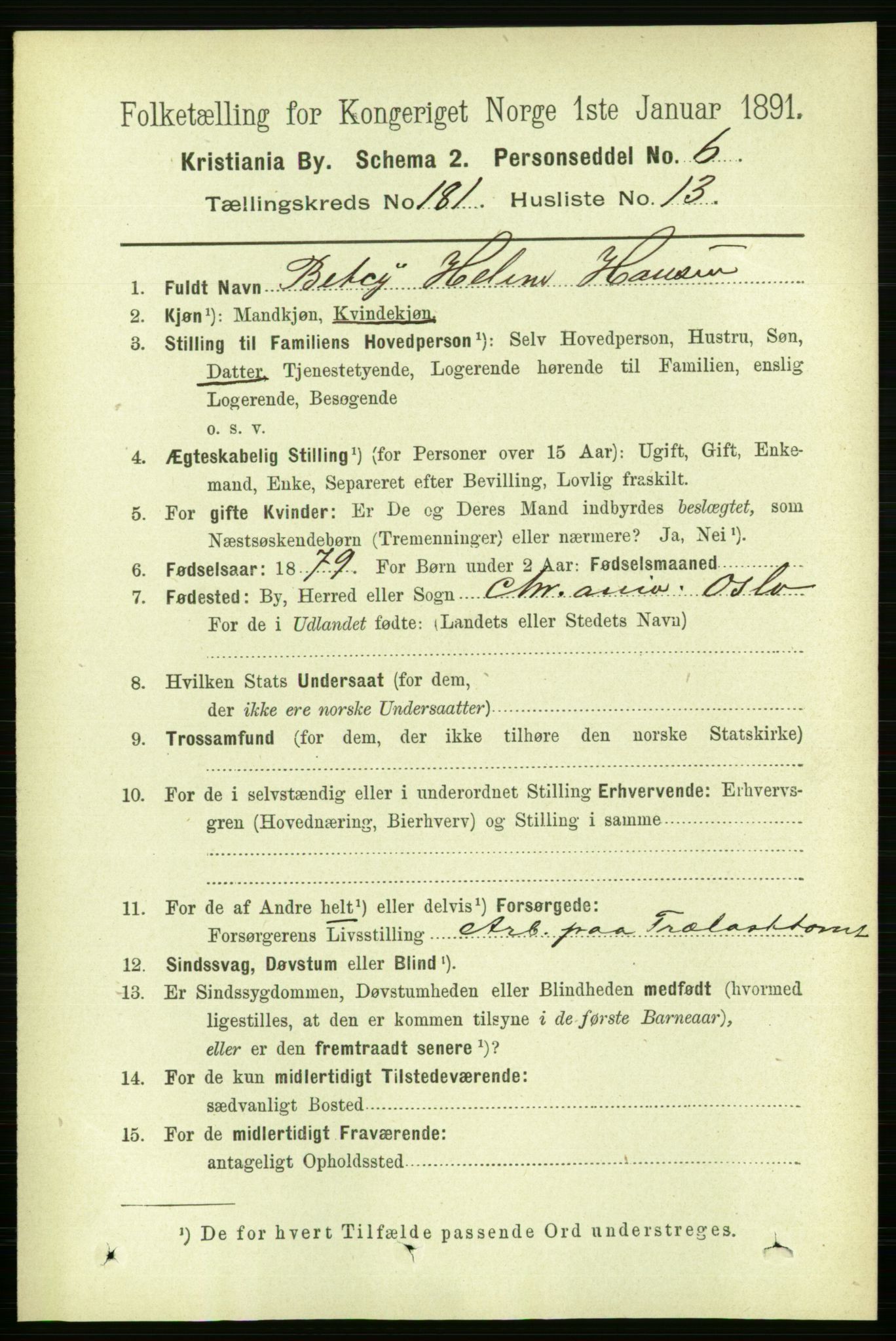 RA, 1891 census for 0301 Kristiania, 1891, p. 108636