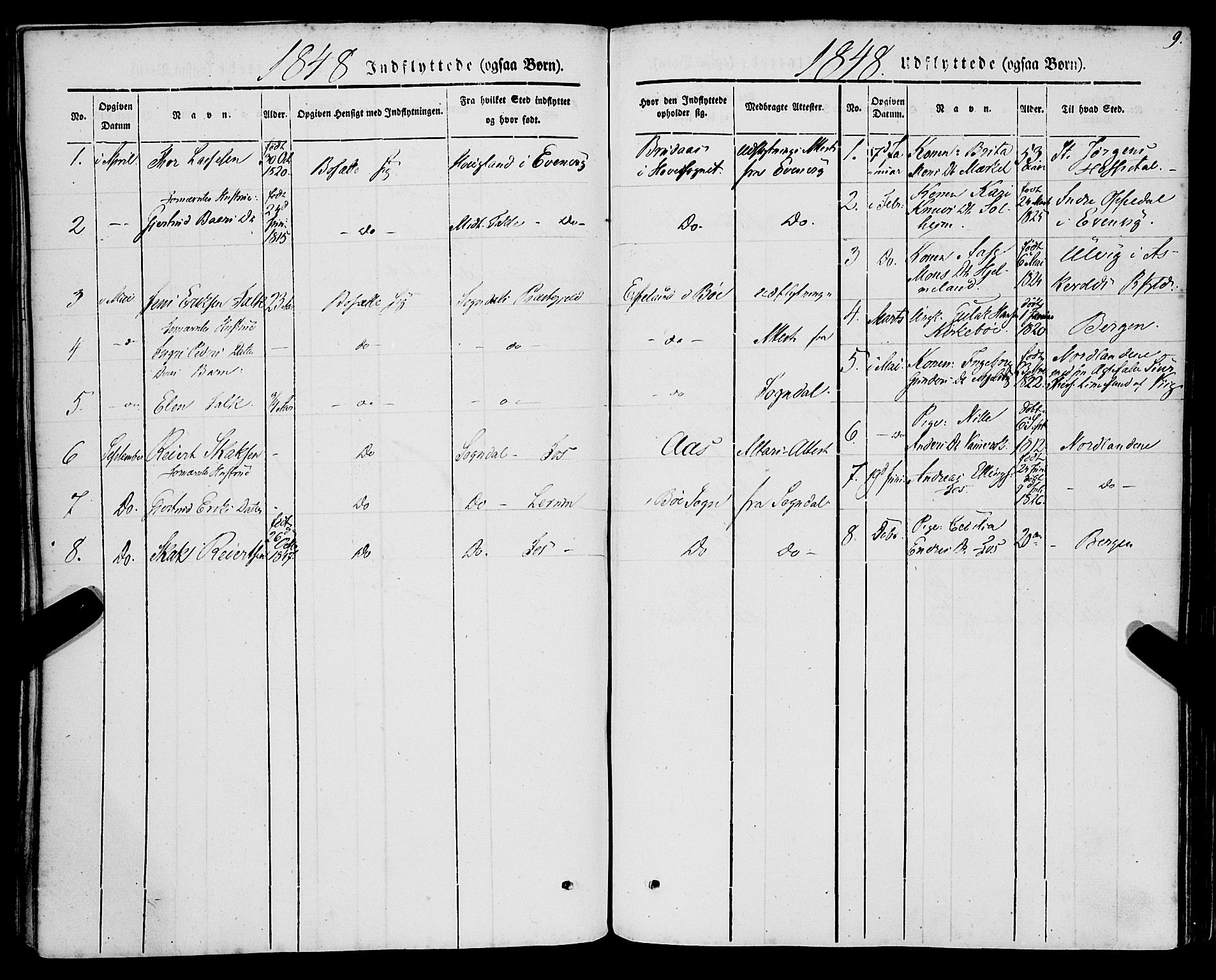 Lavik sokneprestembete, SAB/A-80901: Parish register (official) no. A 3, 1843-1863, p. 9