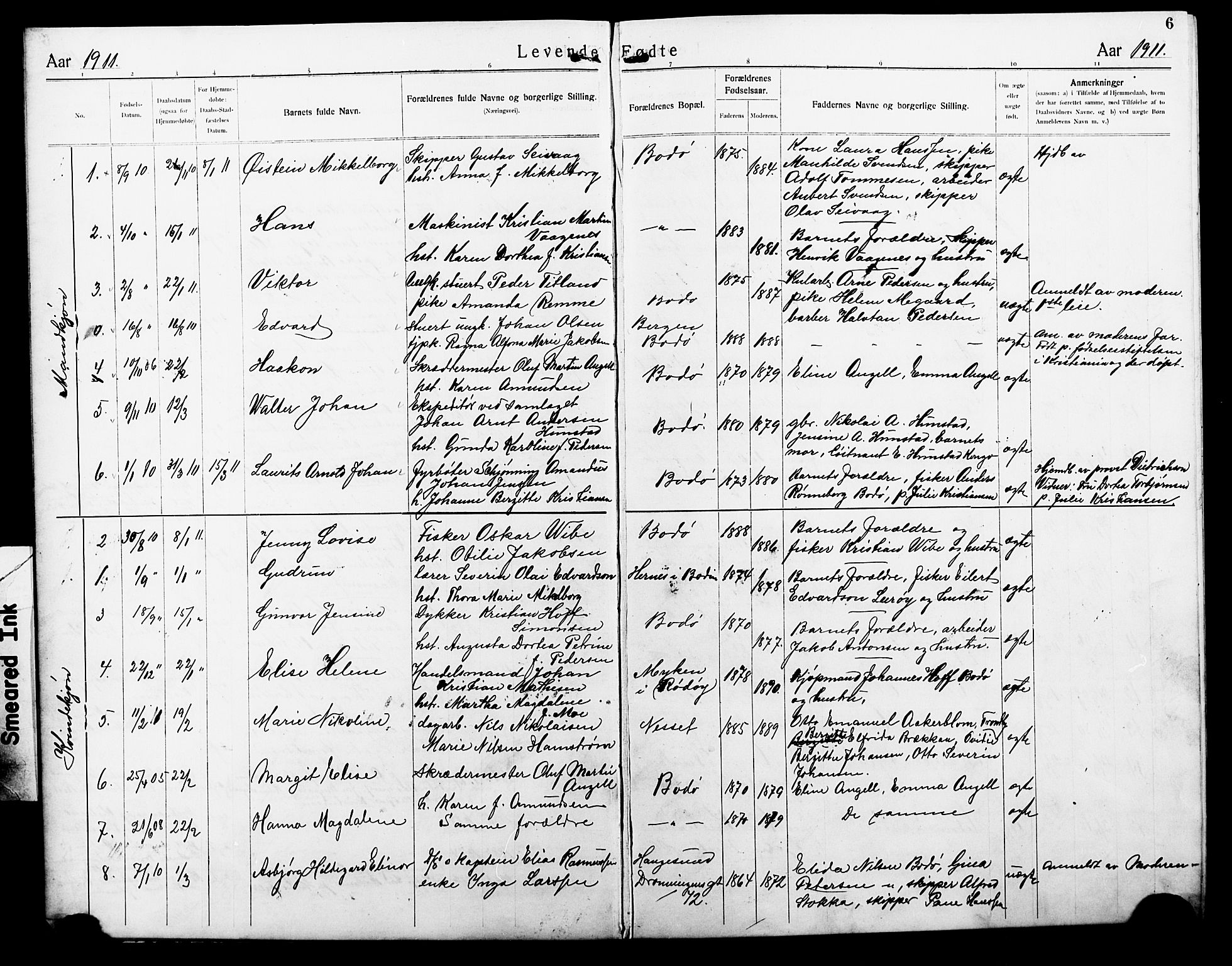 Ministerialprotokoller, klokkerbøker og fødselsregistre - Nordland, SAT/A-1459/801/L0034: Parish register (copy) no. 801C09, 1910-1922, p. 6