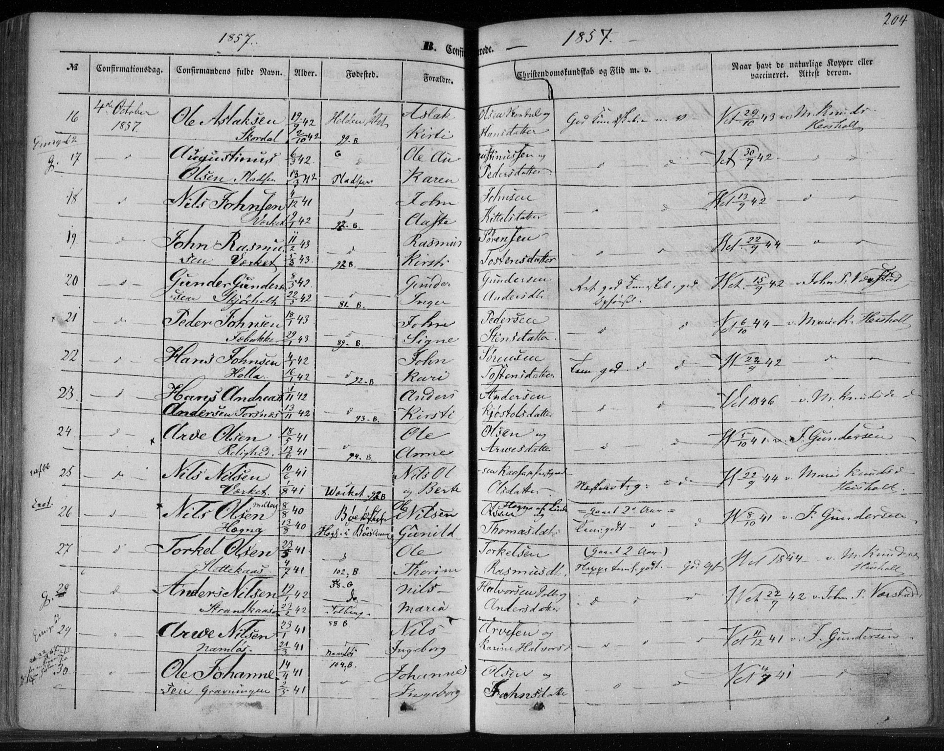 Holla kirkebøker, AV/SAKO-A-272/F/Fa/L0005: Parish register (official) no. 5, 1849-1860, p. 204