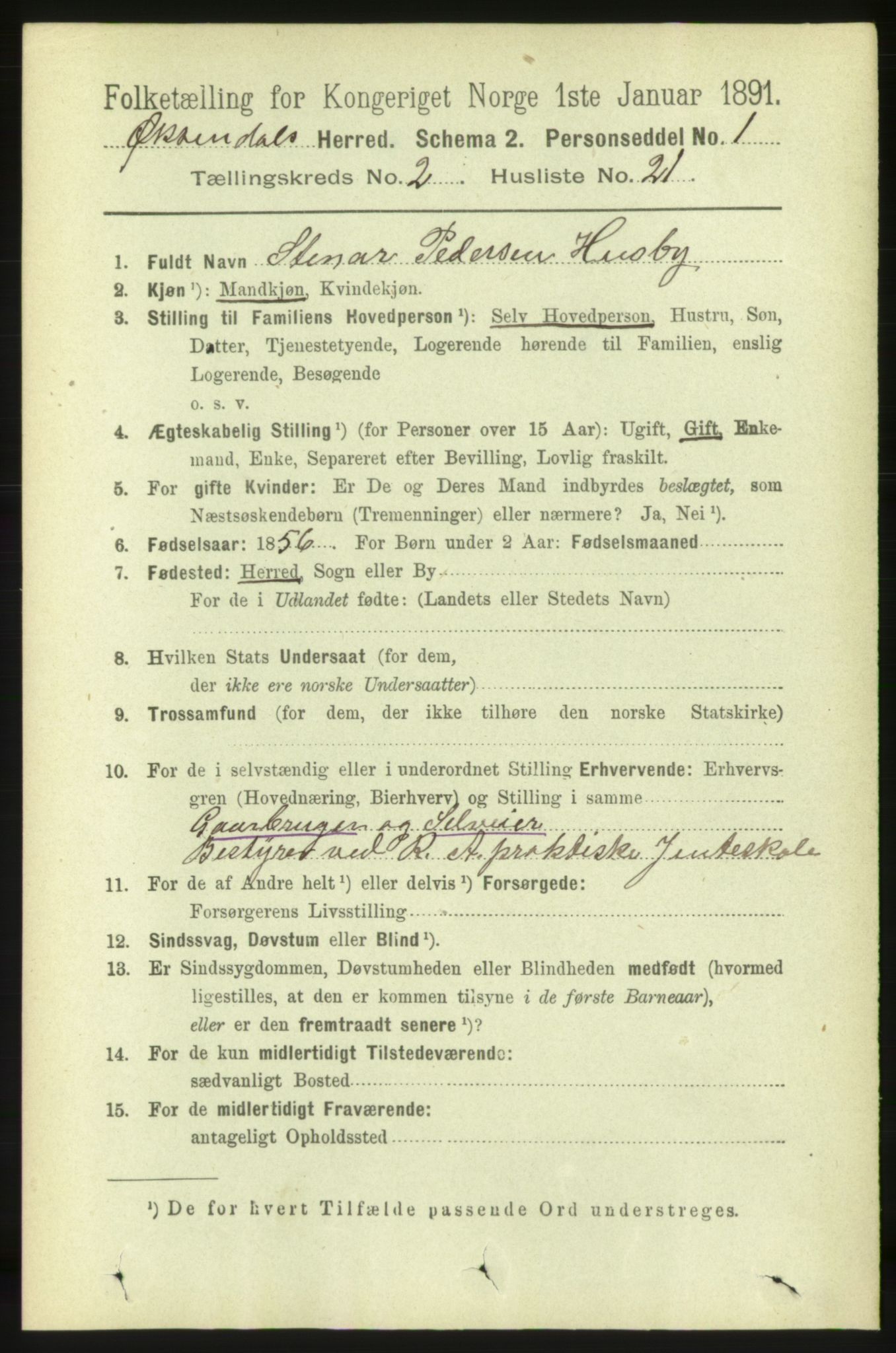 RA, 1891 census for 1561 Øksendal, 1891, p. 367