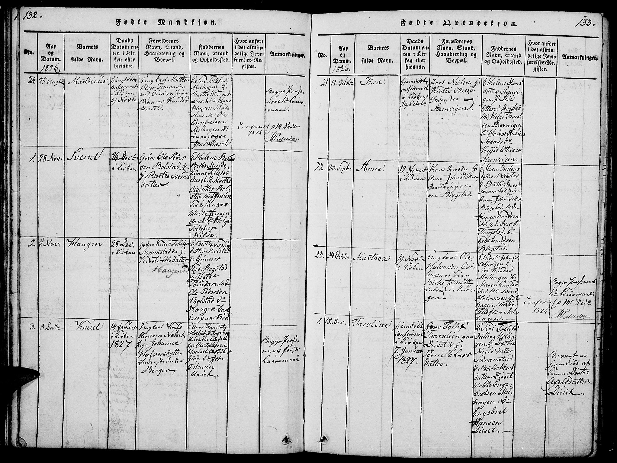 Åmot prestekontor, Hedmark, SAH/PREST-056/H/Ha/Hab/L0001: Parish register (copy) no. 1, 1815-1847, p. 132-133