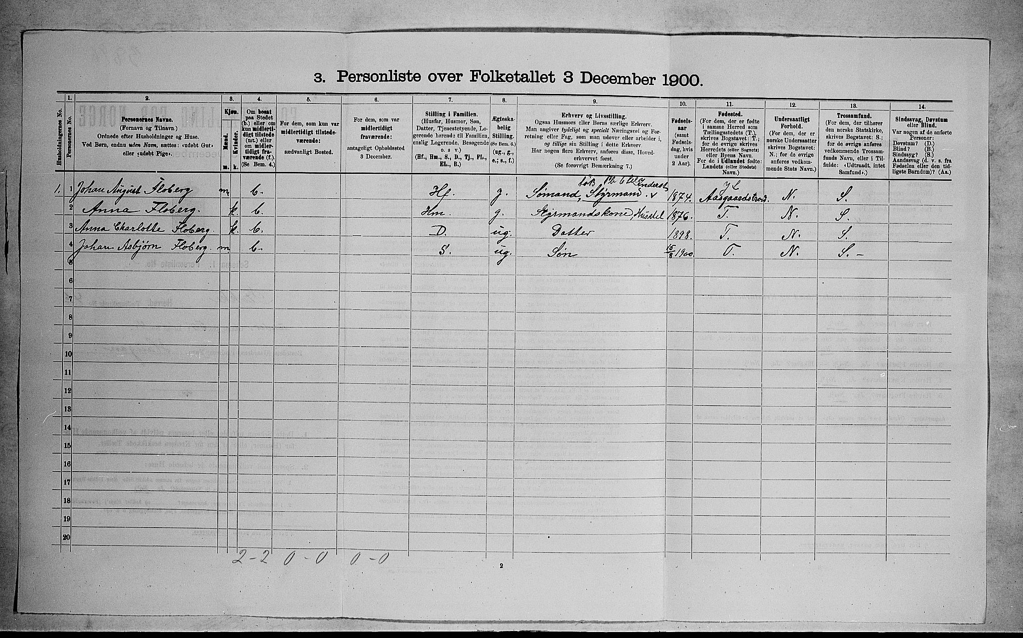 RA, 1900 census for Stokke, 1900, p. 898