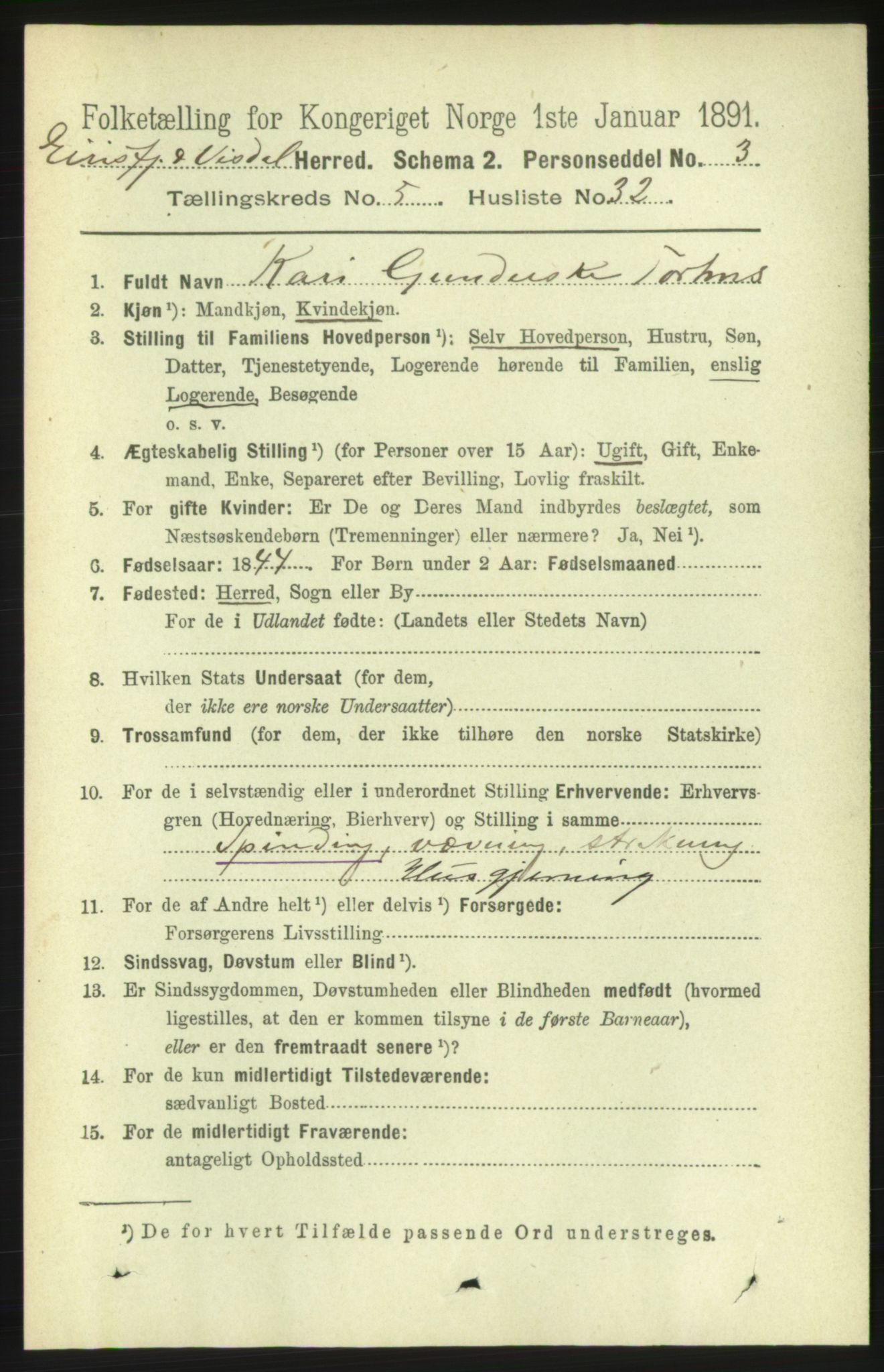 RA, 1891 census for 1542 Eresfjord og Vistdal, 1891, p. 1288