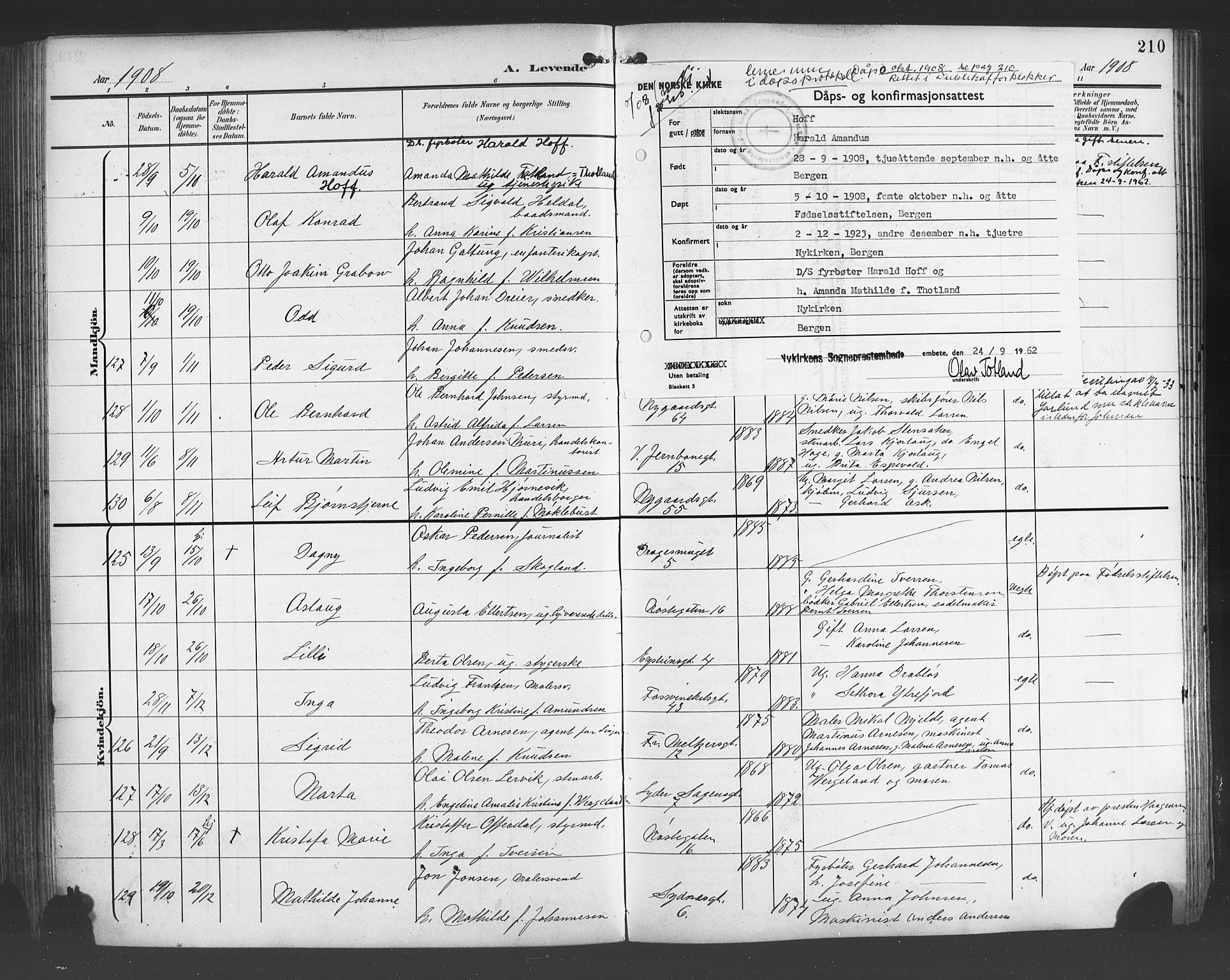 Johanneskirken sokneprestembete, AV/SAB-A-76001/H/Hab: Parish register (copy) no. A 2, 1900-1912, p. 210